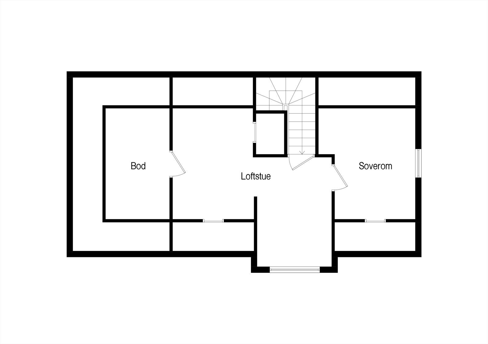 Utslåtto plantegning loft | Her var det tidligere et soverom i del av loftstuen. Etter påbygget i 2011 ble det lagt til en stor bod på loftet Galleribilde