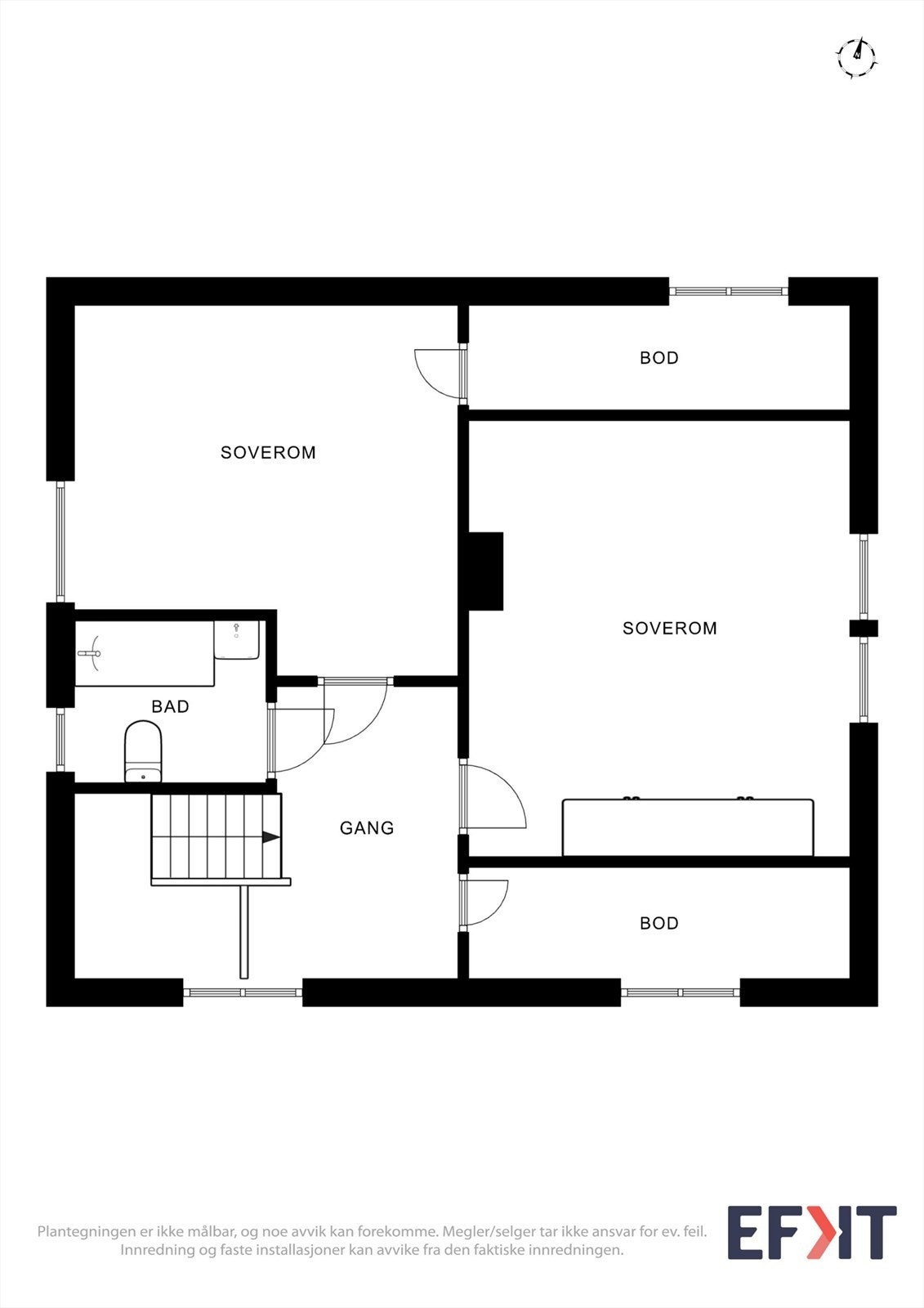 Loftsetasjen er boligens private sone med to soverom, bad og bod. Galleribilde