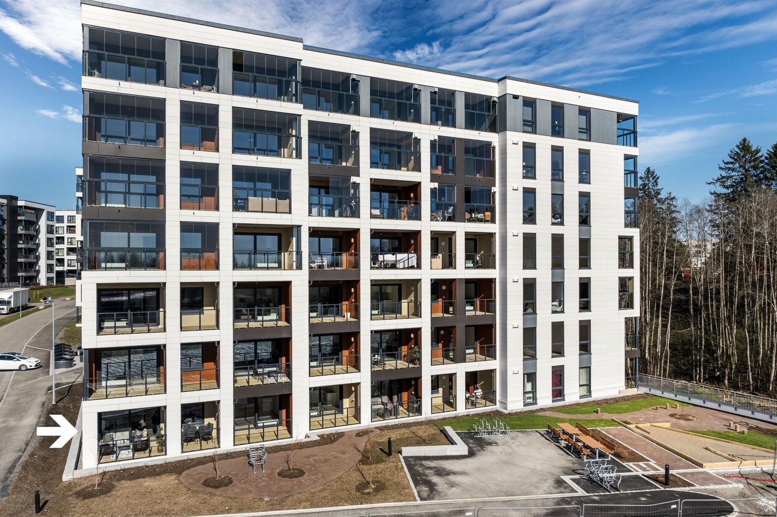 Bygg M består av 63 boligenheter, nyoppført i 2026. Galleribilde