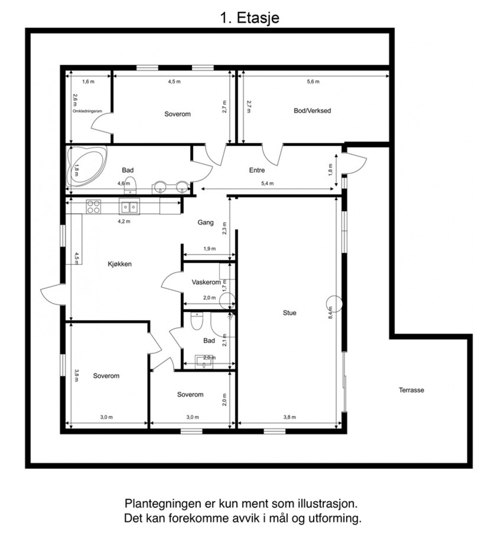 Plantegning med mål. Galleribilde