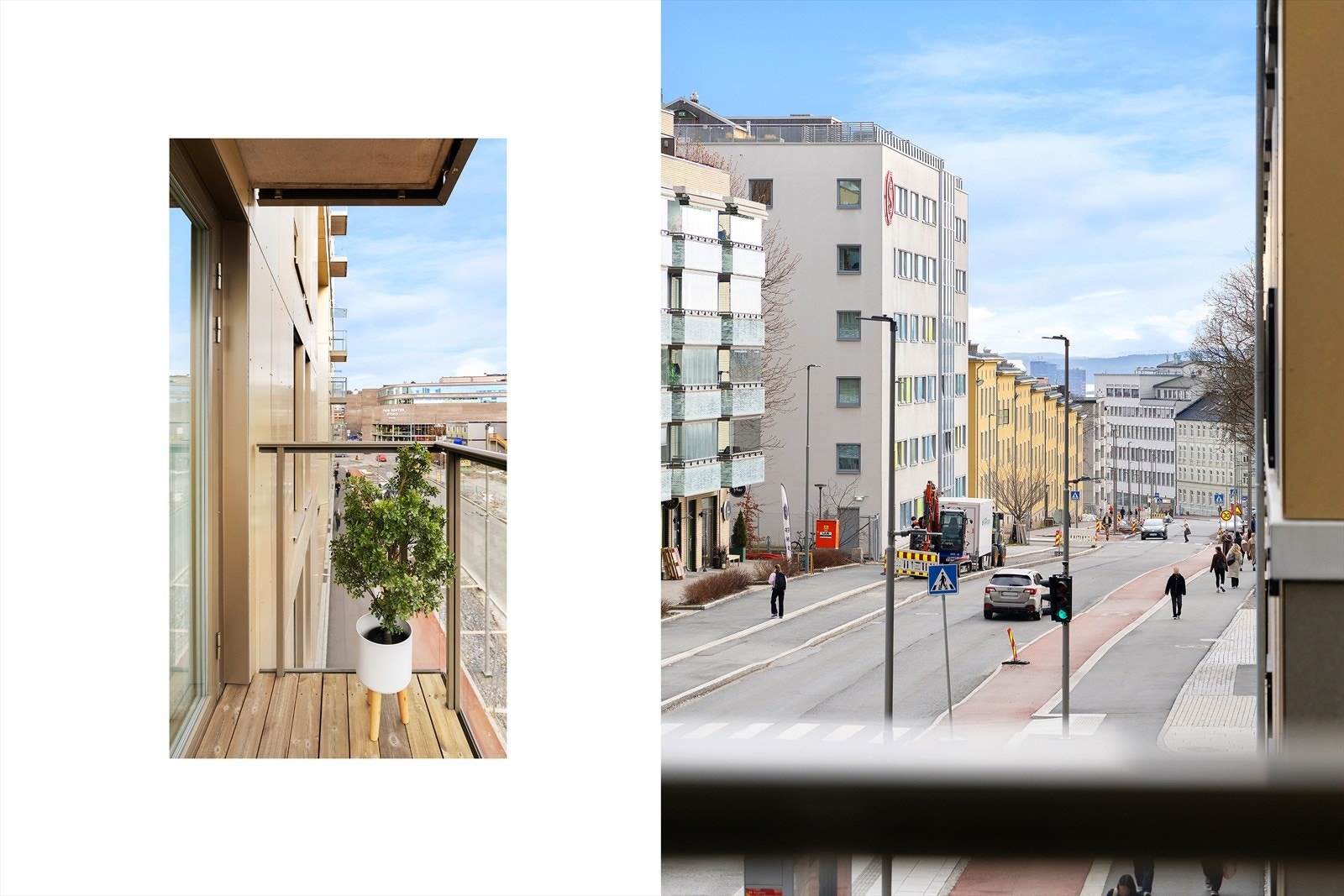 Fra kjøkkenet har du tilgang til leilighetens andre balkong, østvendt med sol fra ca. 09-14 på sommeren og et lite fjordgløtt. Galleribilde