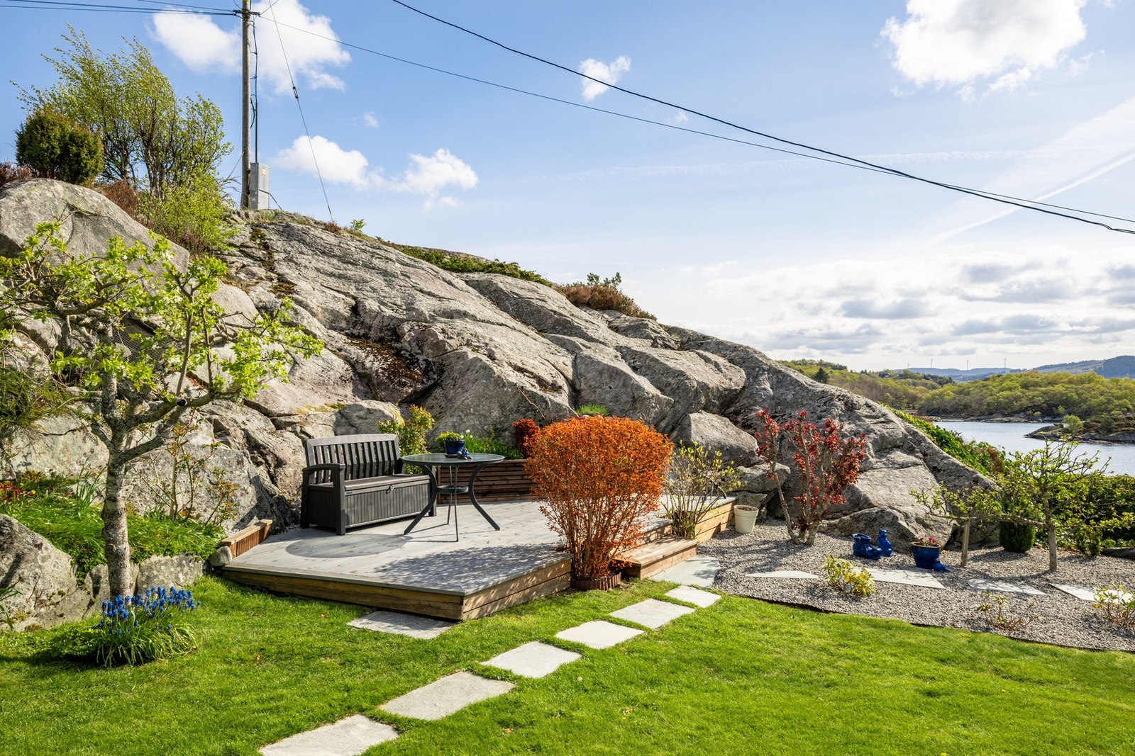 Flotte uteområder med terrasser og plen. Galleribilde