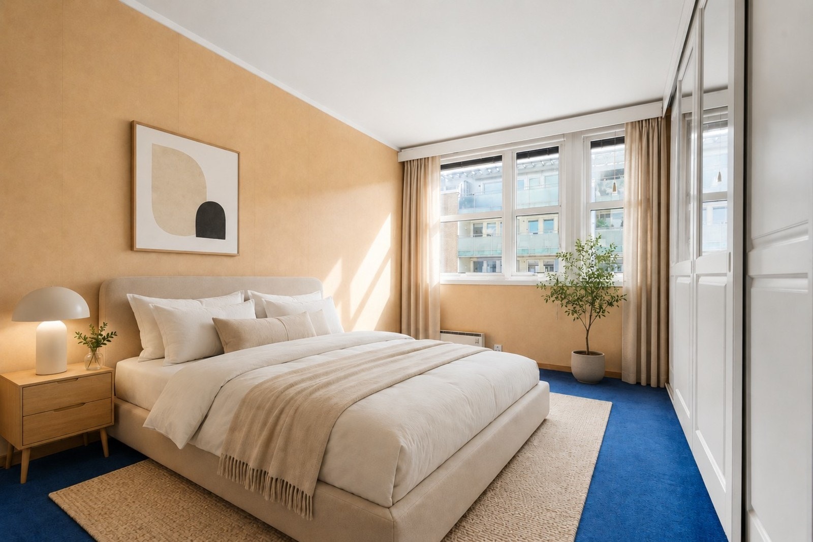 Leiligheten har to soverom. Dette rommet har plass til dobbeltseng og garderobeløsning. (BIldet er kun en illustrasjon). Galleribilde
