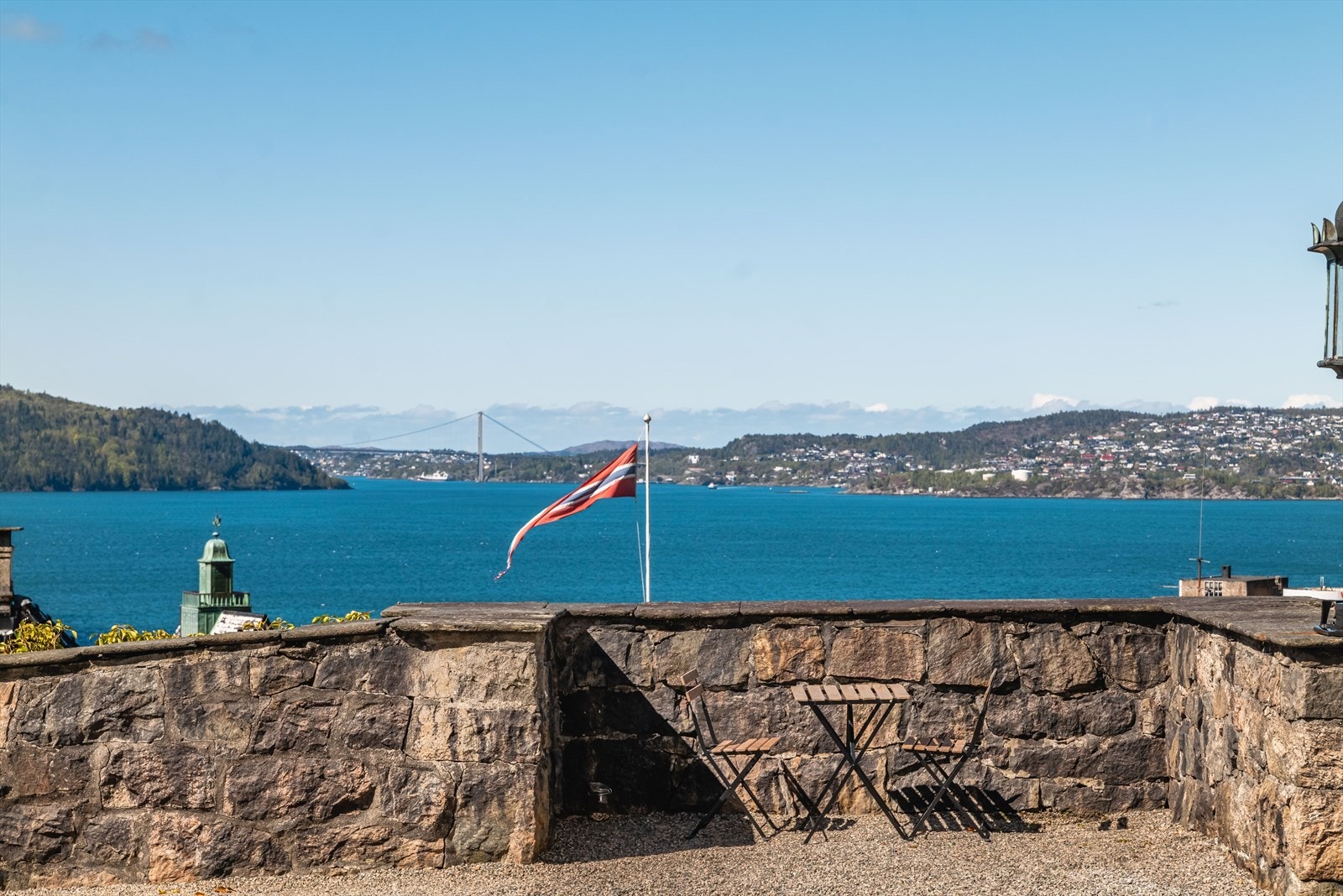 - Panoramautsikt mot sjø, by og nydelige fjellområder - Galleribilde