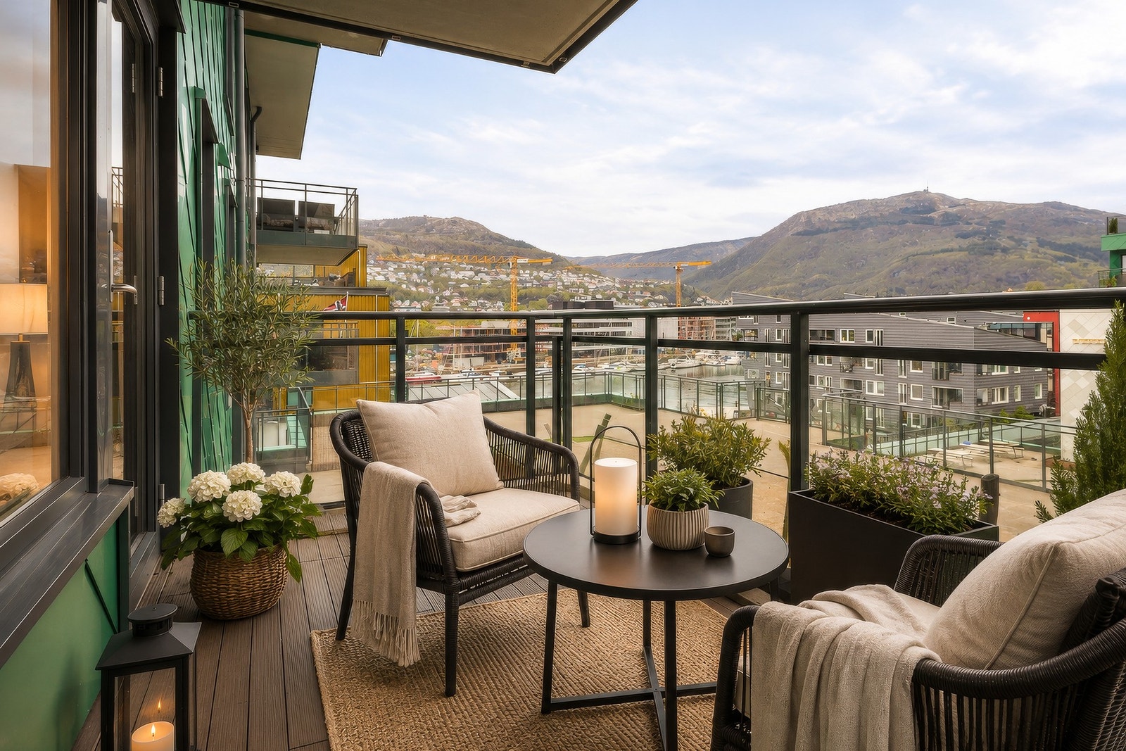 - En moderne og innbydende 3-roms leilighet. Møblering og terrassebord er AI-generert - Galleribilde