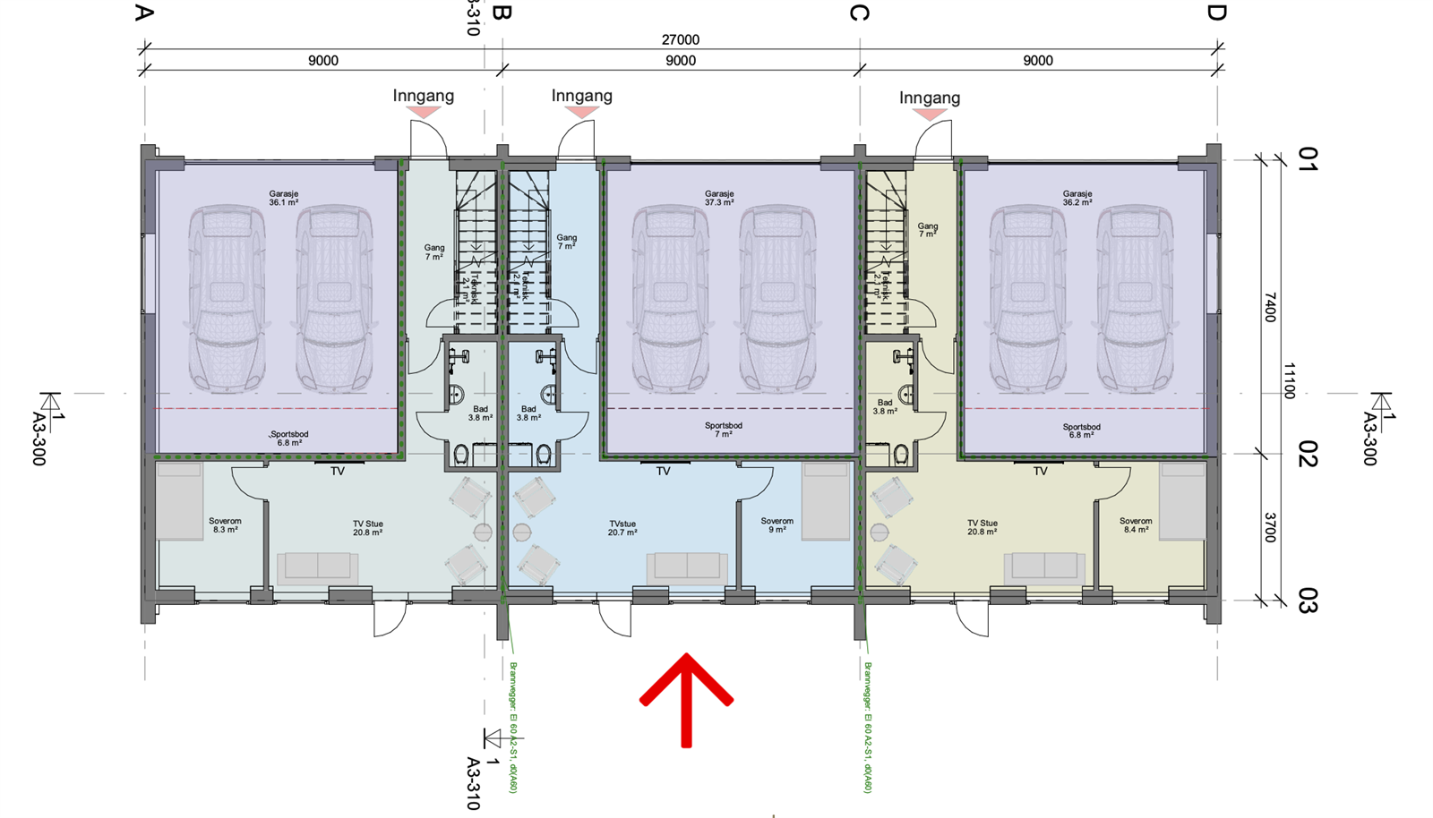 Arkitektens Tegninger 1.Etasje (Enheten i midten) Galleribilde