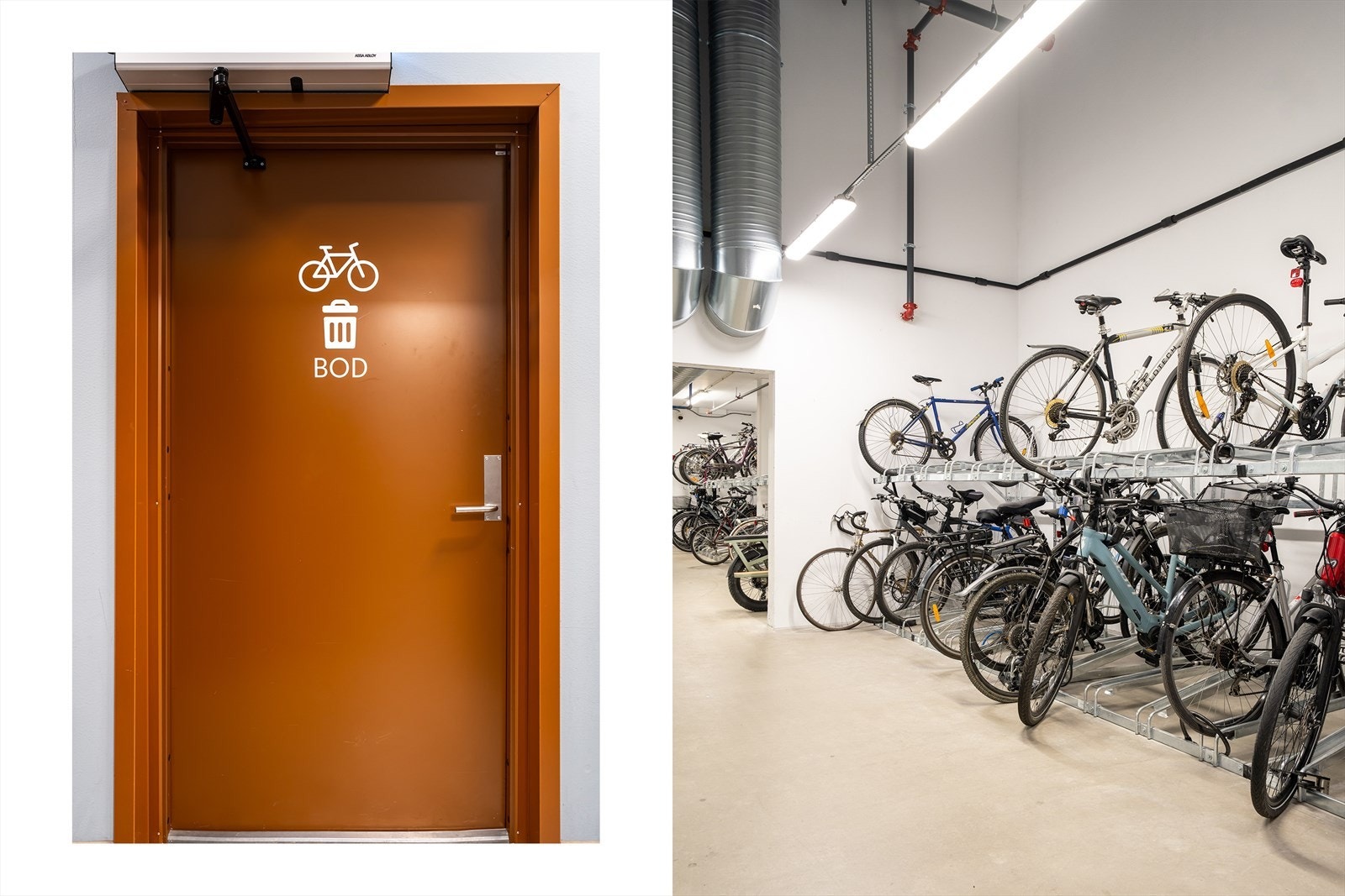 Det er felles sykkelparkering i byggets 1.etasje. Galleribilde