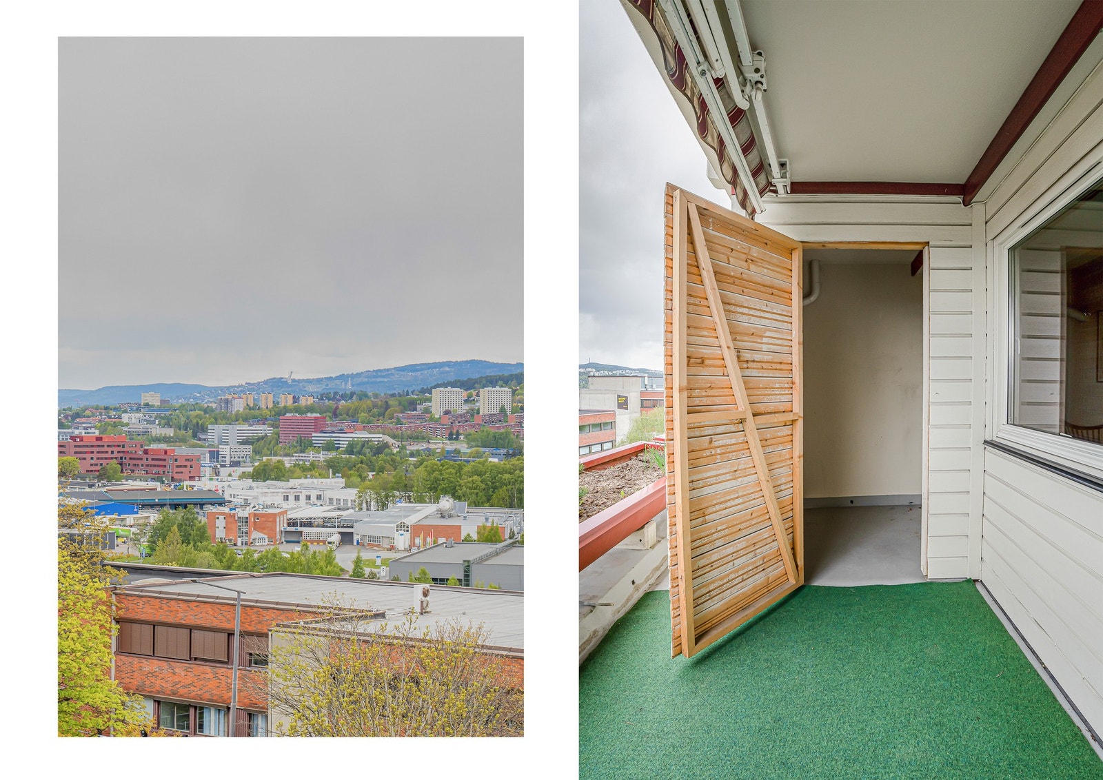 Utsikten strekker seg helt mot Holmenkollen, og terrassen har i tillegg en praktisk utebod for puter og utstyr. Galleribilde