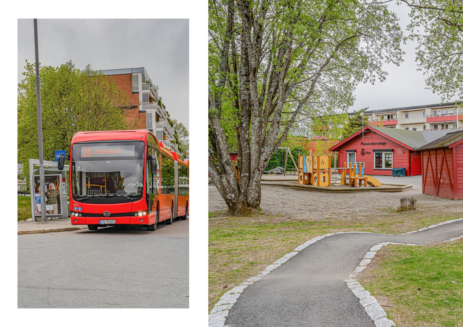 Hverdagen forenkles med både barnehage og bussholdeplass i umiddelbar nærhet. Galleribilde