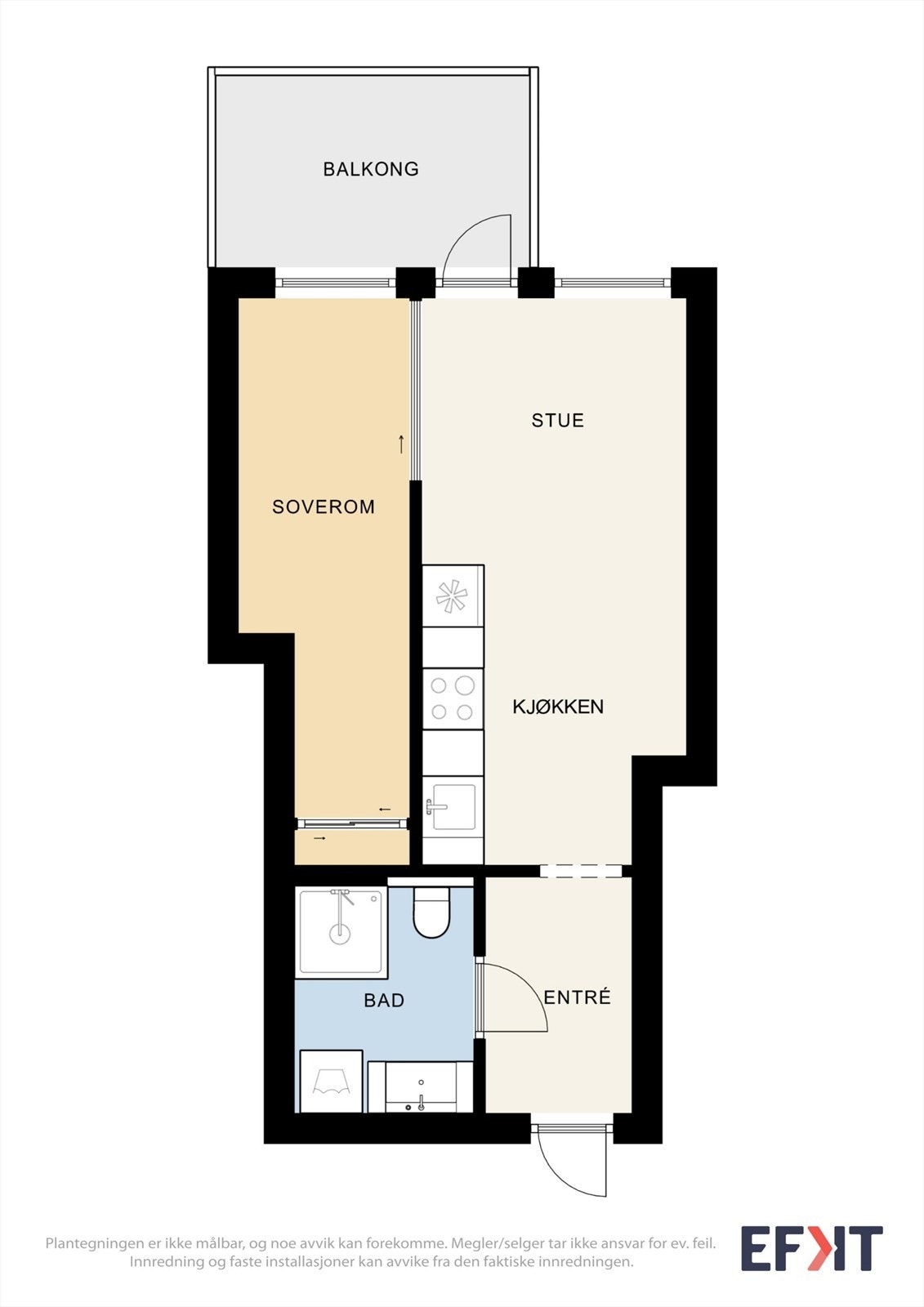 Plantegning - Leiligheten ligger i byggets 6.etasje og er på 31 m². Galleribilde