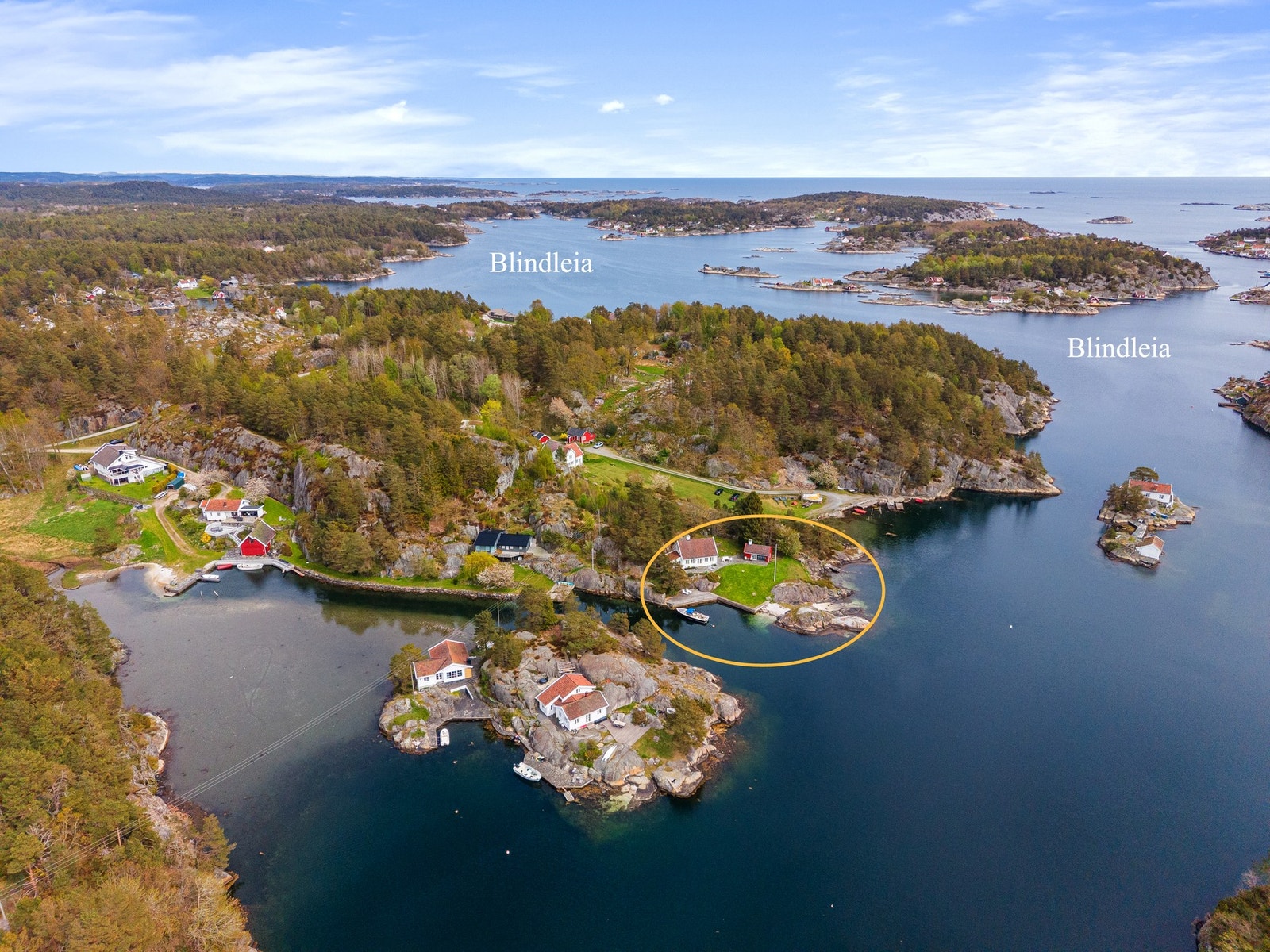 Dronebilde som viser området og nærheten til Blindleia Galleribilde