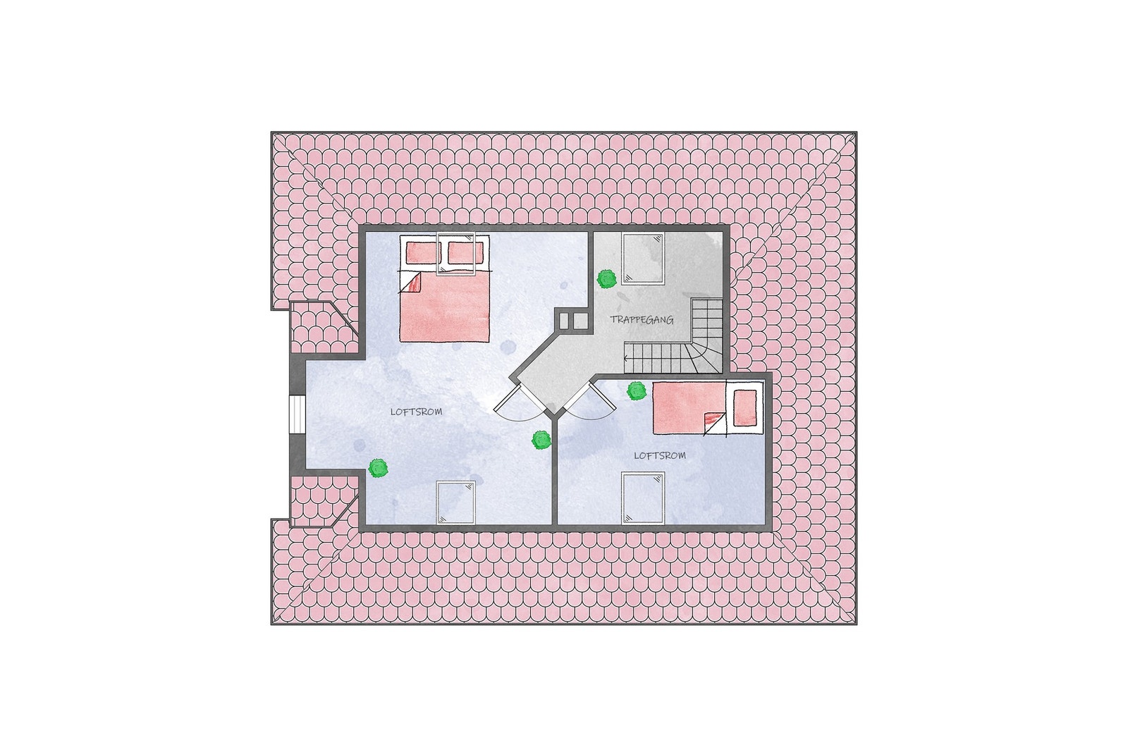 Loftsetasjen har et målbart areal på 21 m² og et samlet gulvareal på 38 m² | Det er også en egen bod på 6 m² i underetasjen Galleribilde