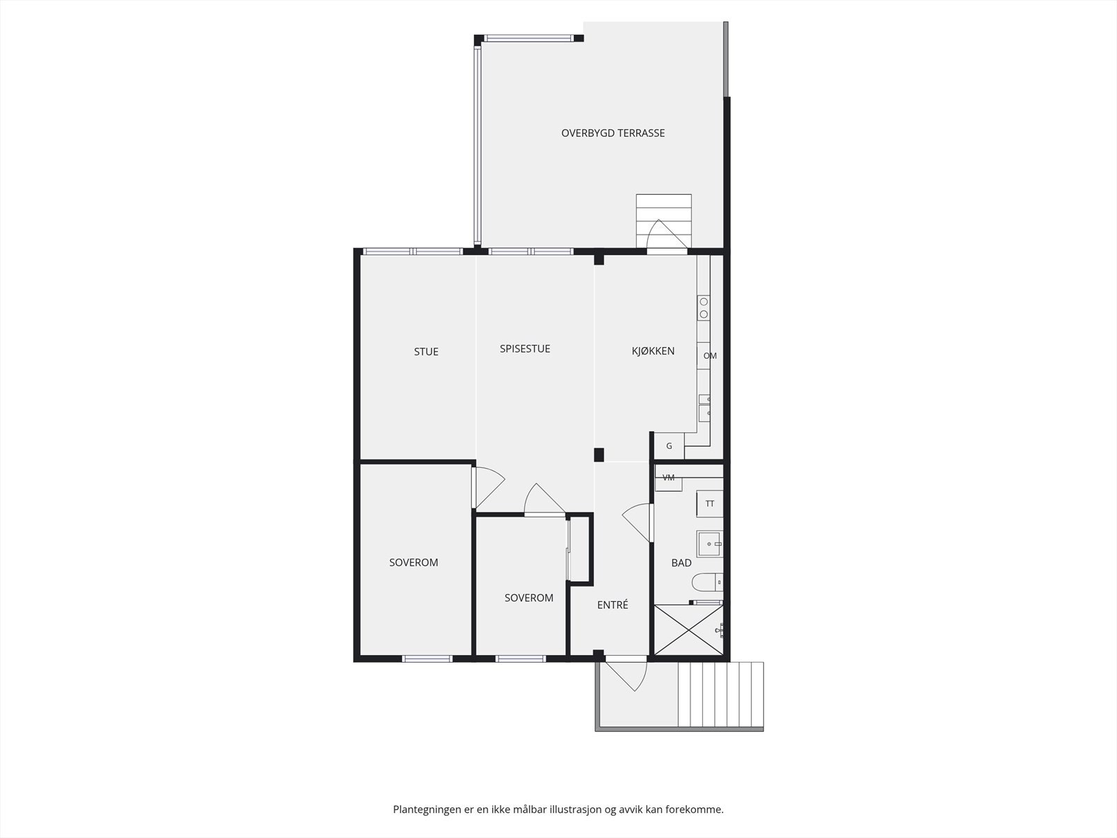 Plantegning. I tillegg disponerer leiligheten en kjellerbod på 2m². Galleribilde