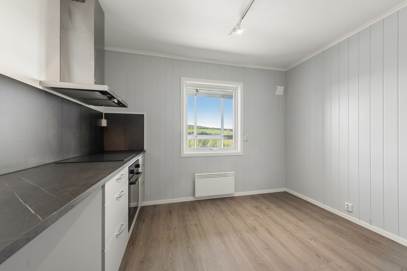 Kjøkkenventilator med kullfilter, stekeovn og platetopp. Galleribilde