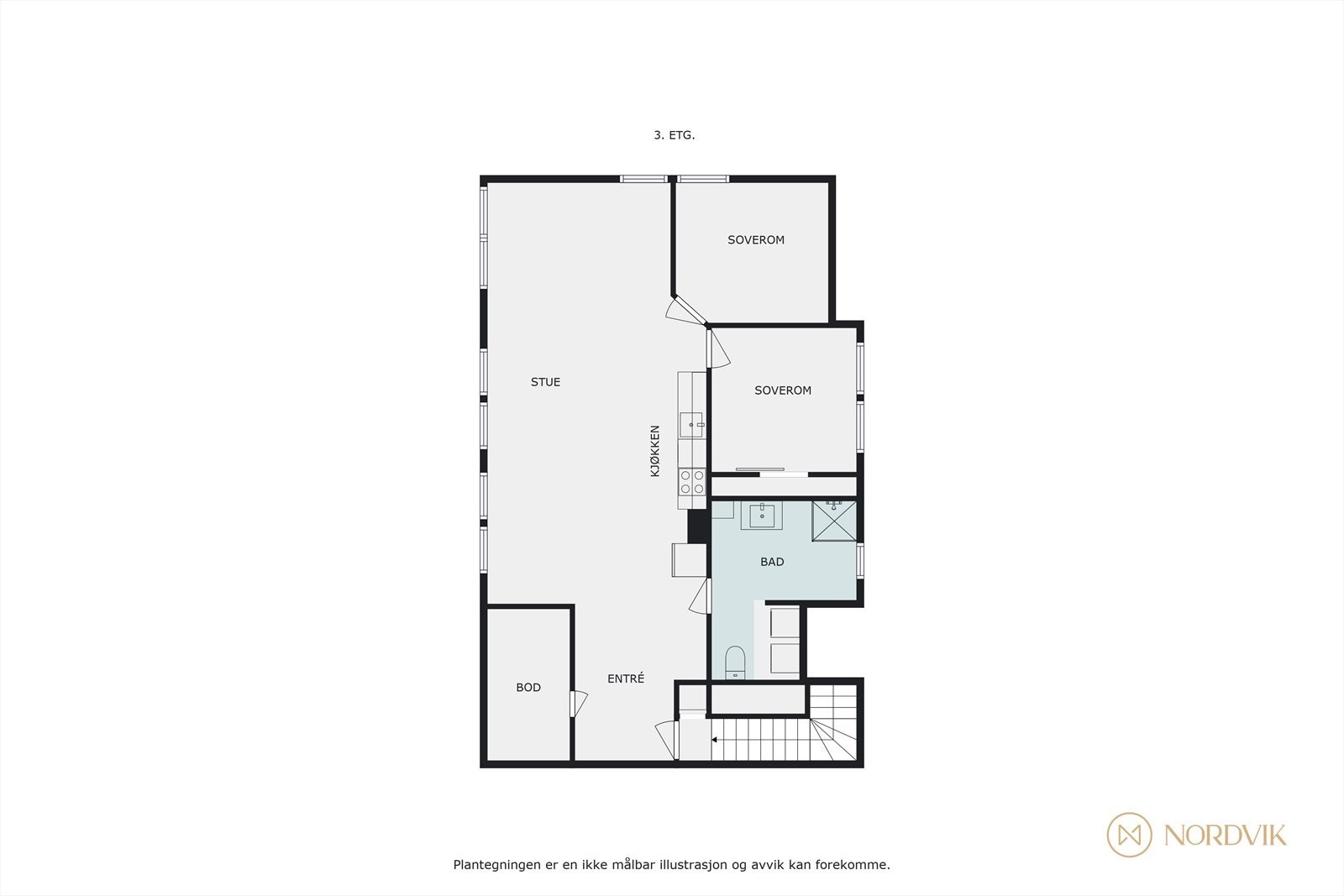 Plantegning loft etasje
(3-roms) Galleribilde