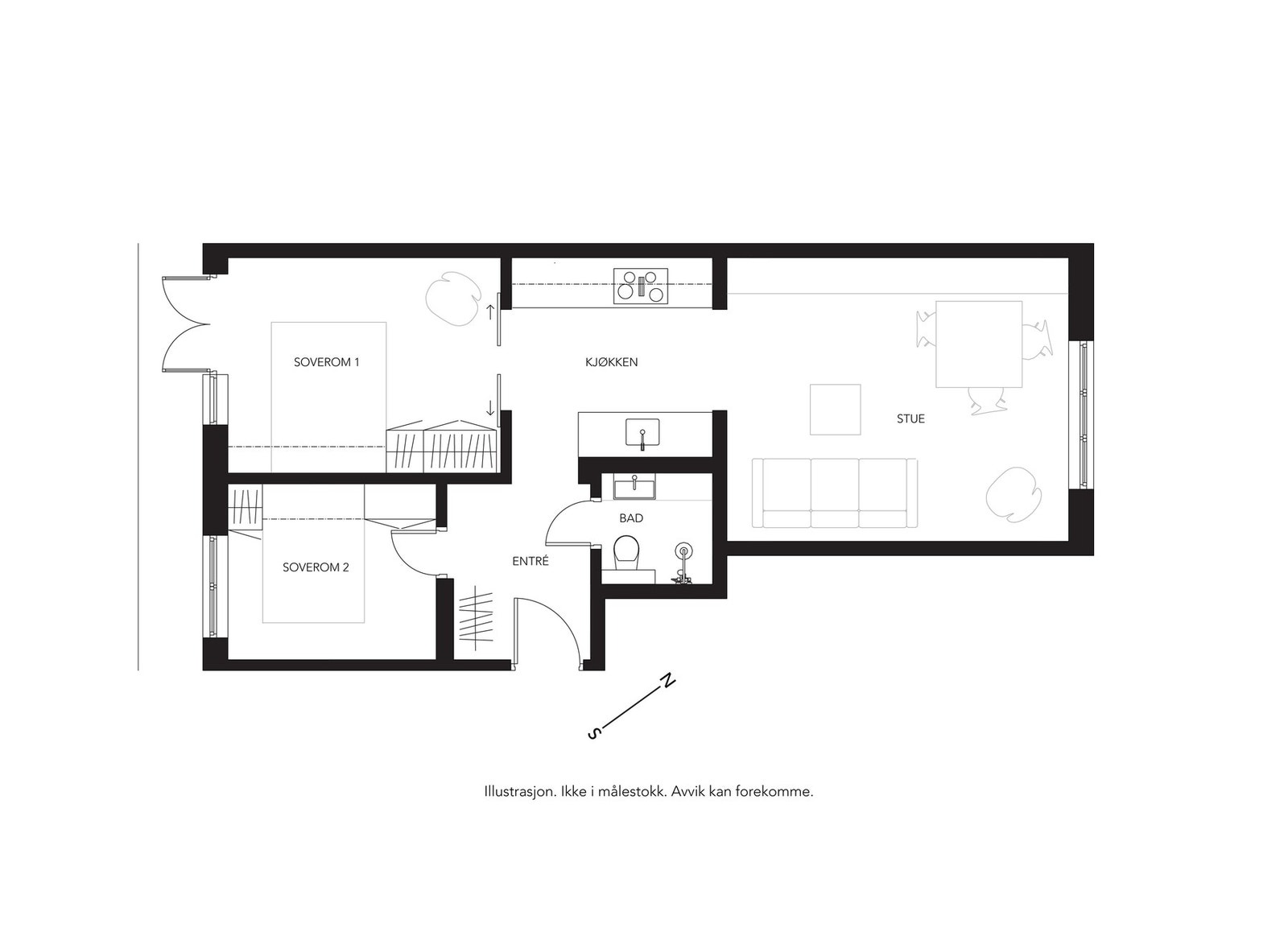 Plantegning 4. etasje med heis. I tillegg disponerer leiligheten en kjellerbod med gulvareal på 6m², samt et låsbart skap på loftet. Galleribilde
