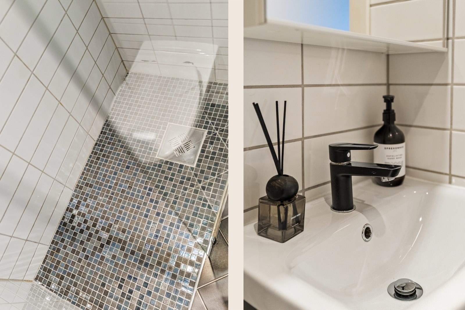 Badet er helfliset og har varme i gulvet Galleribilde