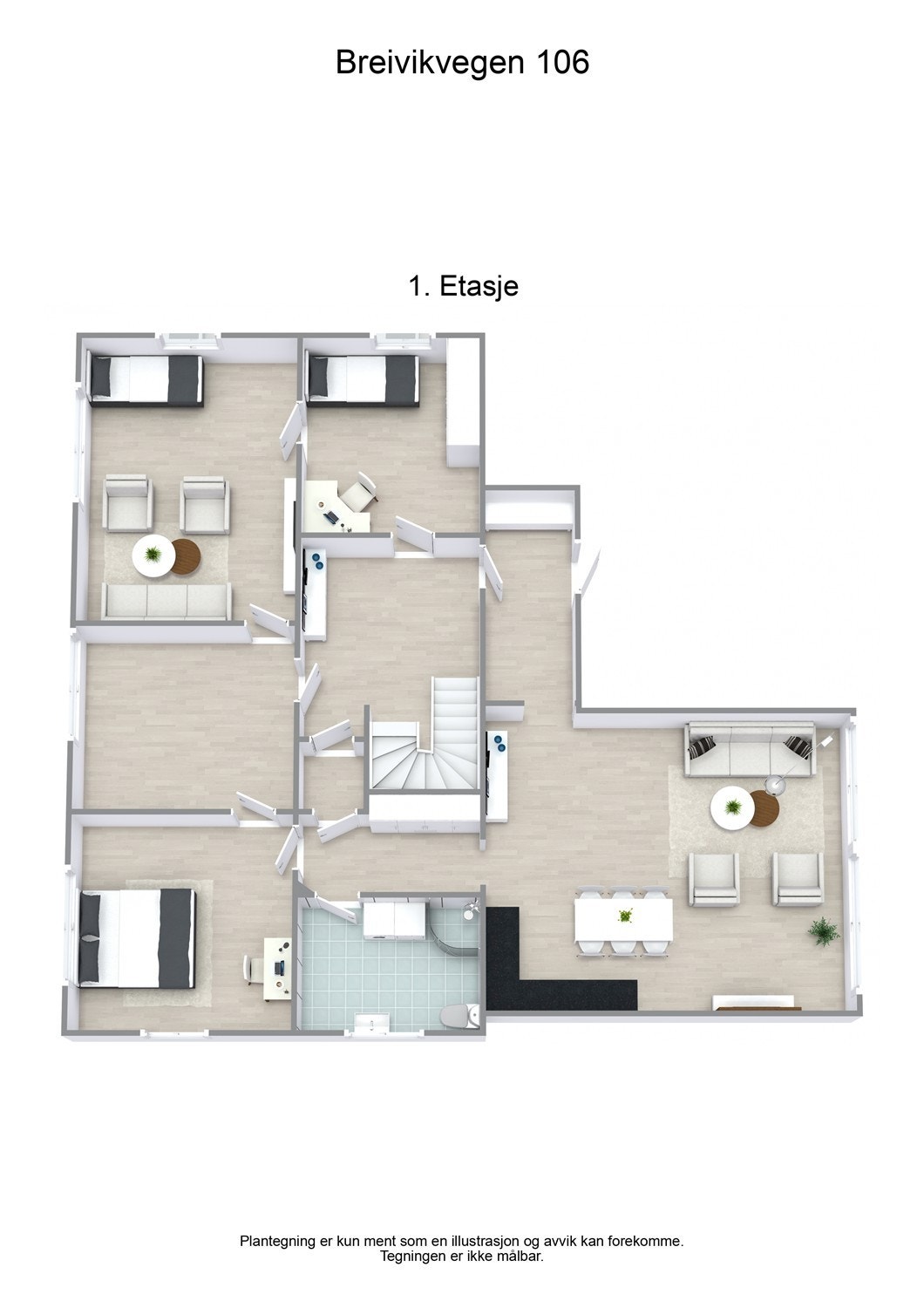 Plantegning 1. etasje 3D Galleribilde
