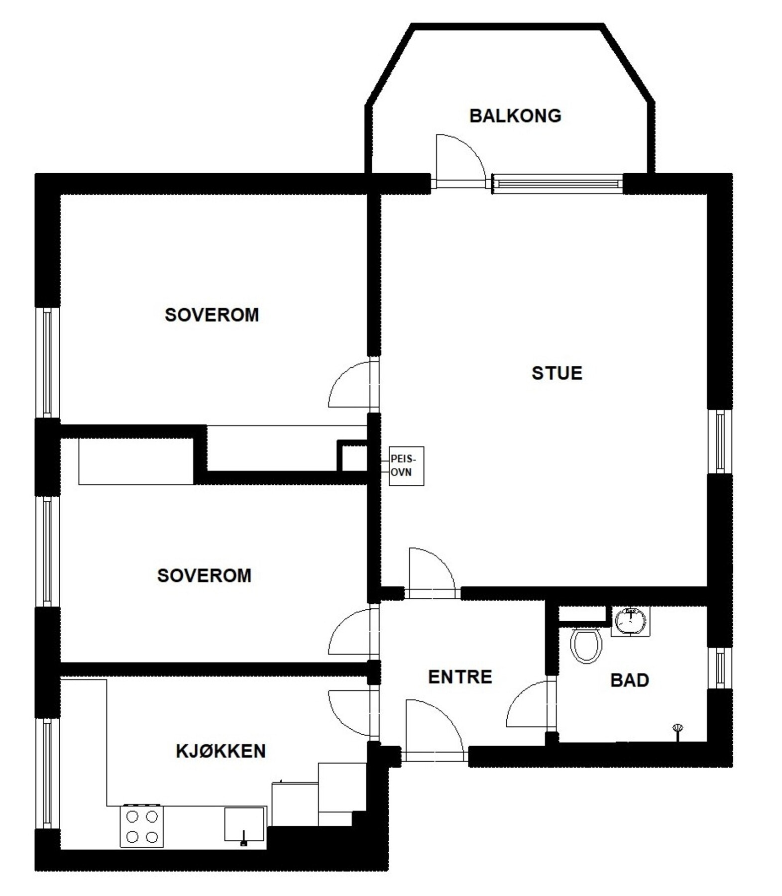 Planskisse. Leiligheten disponerer loftsbod og 2 kjellerboder i tillegg. Galleribilde