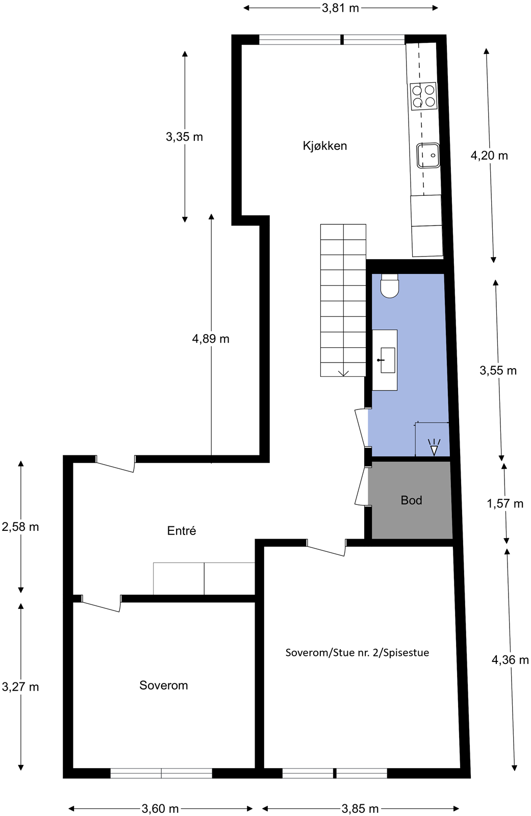 Plantegning av boligens første etasje. Galleribilde