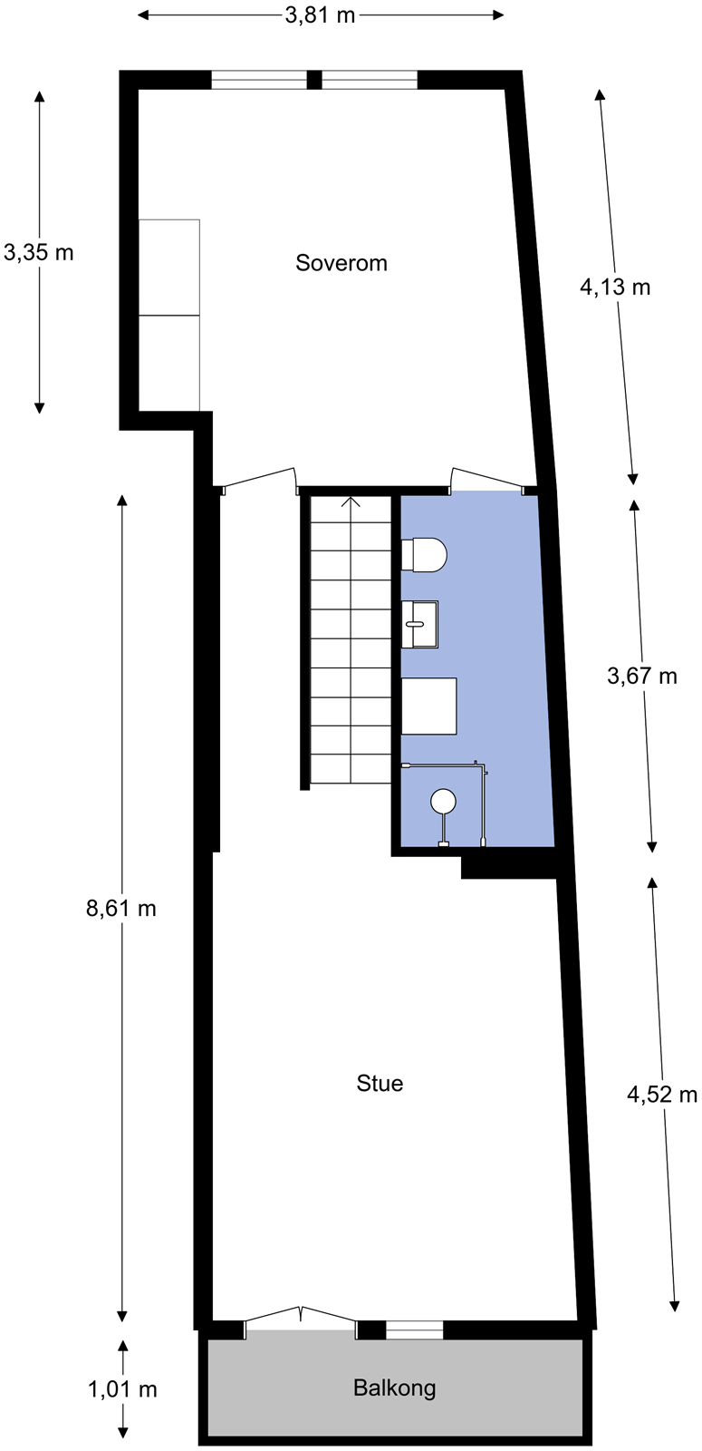Plantegning over boligens andre etasje, utarbeidet av takstmann. Galleribilde