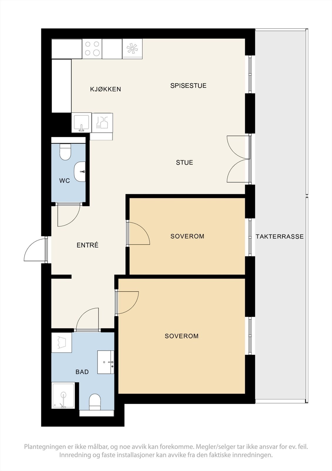 En meget effektiv og god planløsning, som kan passe par, barnefamilier, til venner og søsken som kjøper sammen eller til utleie. Galleribilde