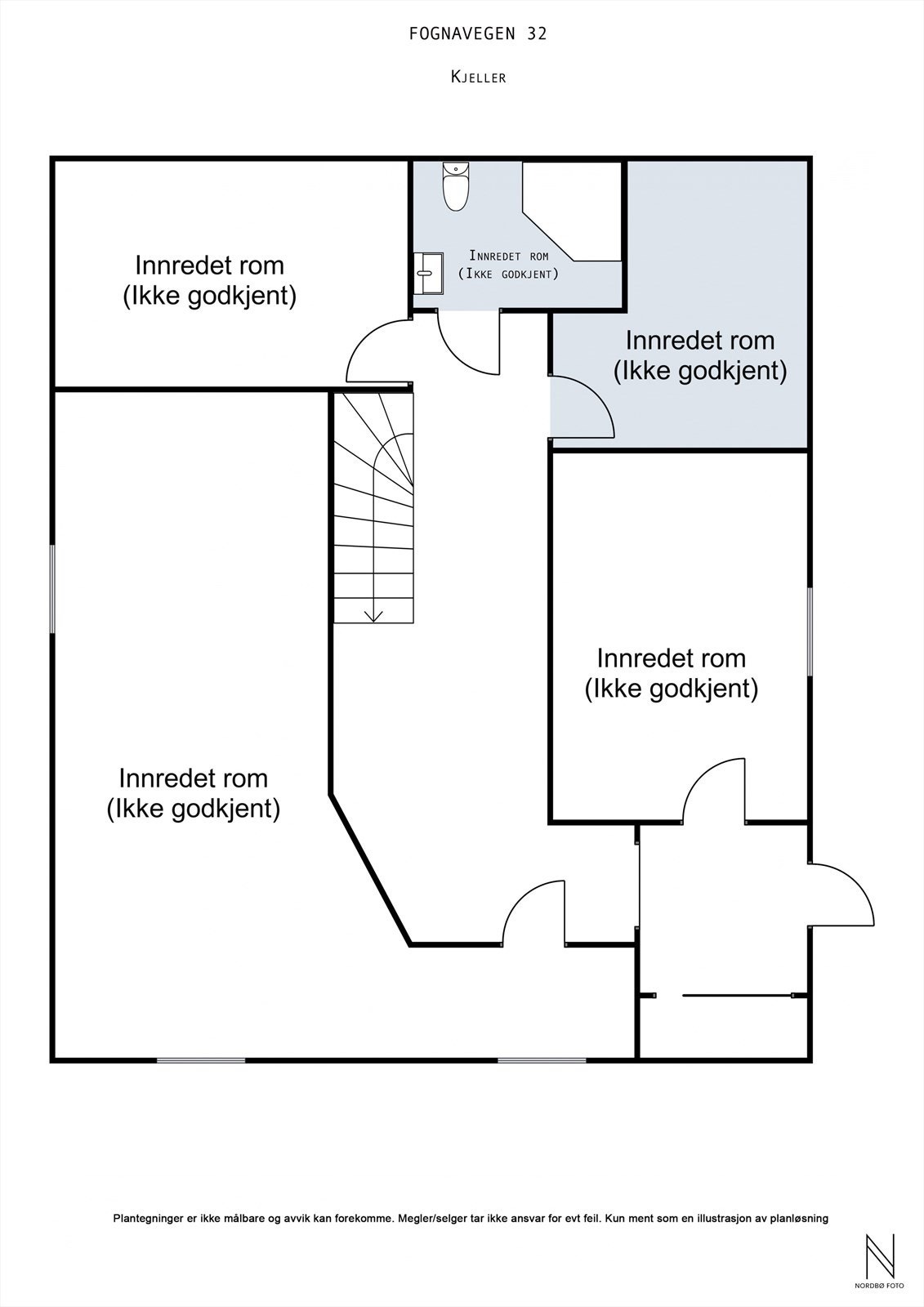 Plantegning u. etasje (Denne etasjen er etablert og innredet etter byggeår og er ikke omsøkt eller godkjent) Galleribilde