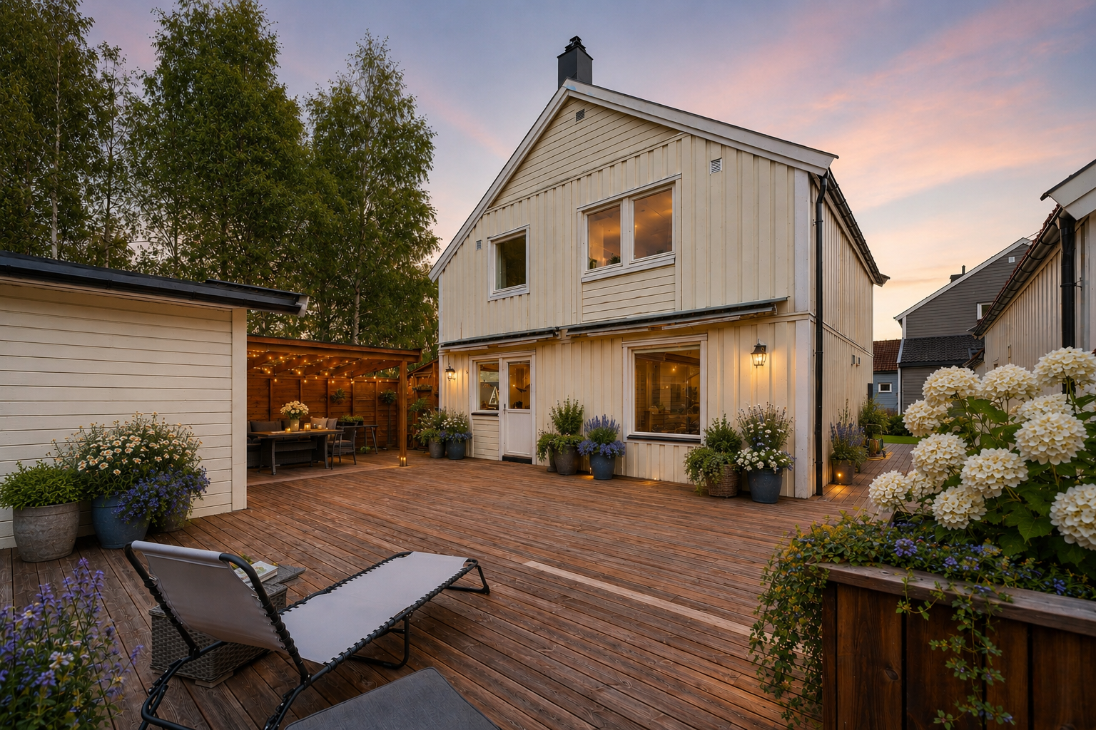 Kveldsstemning på uteplassen. Redigert via KI. Galleribilde