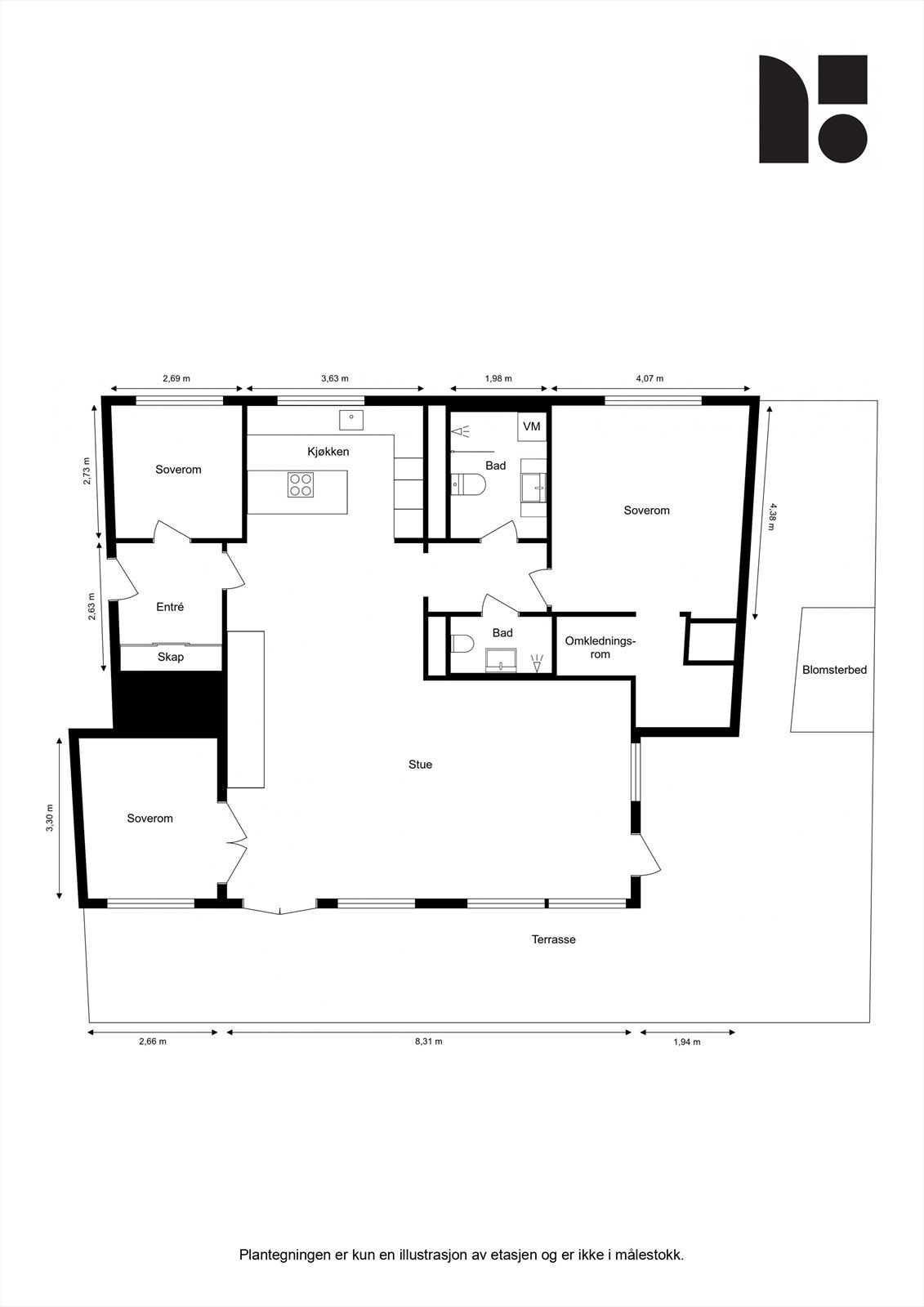 En eksklusiv toppleilighet med en takterrasse på ca. 70 m² og heisadkomst direkte til etasjen. Galleribilde