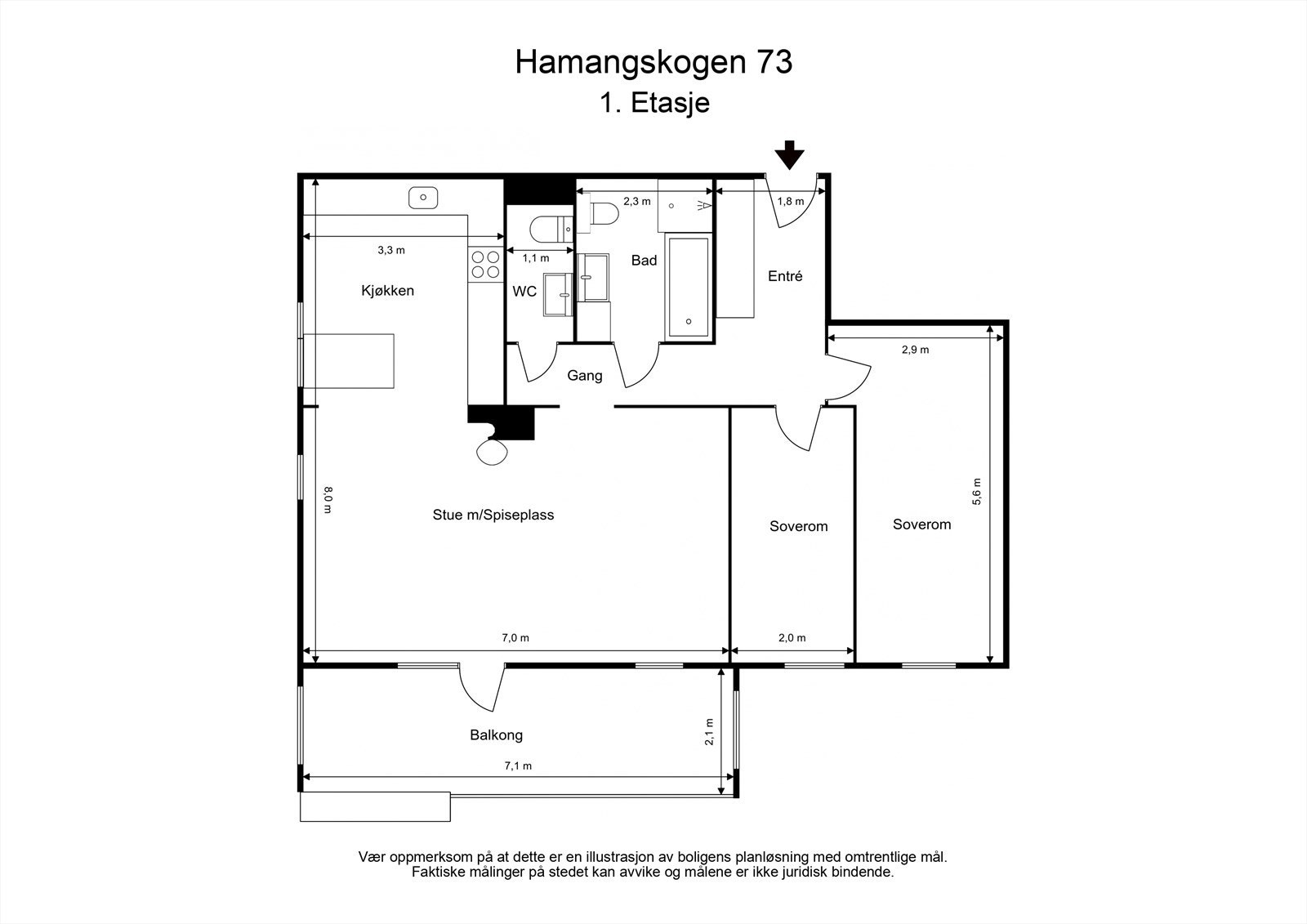 Hamangskogen 73 - 1. Etasje - Nåværende plantegning Galleribilde