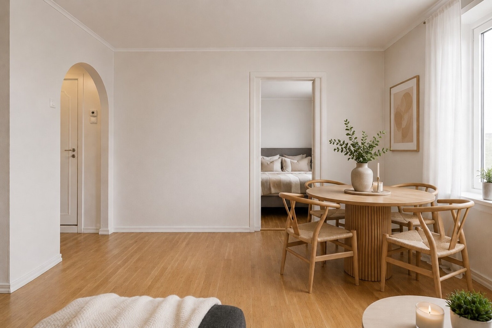 Digitalstyling - forslag til hvordan man kan plassere spisebordet. Galleribilde
