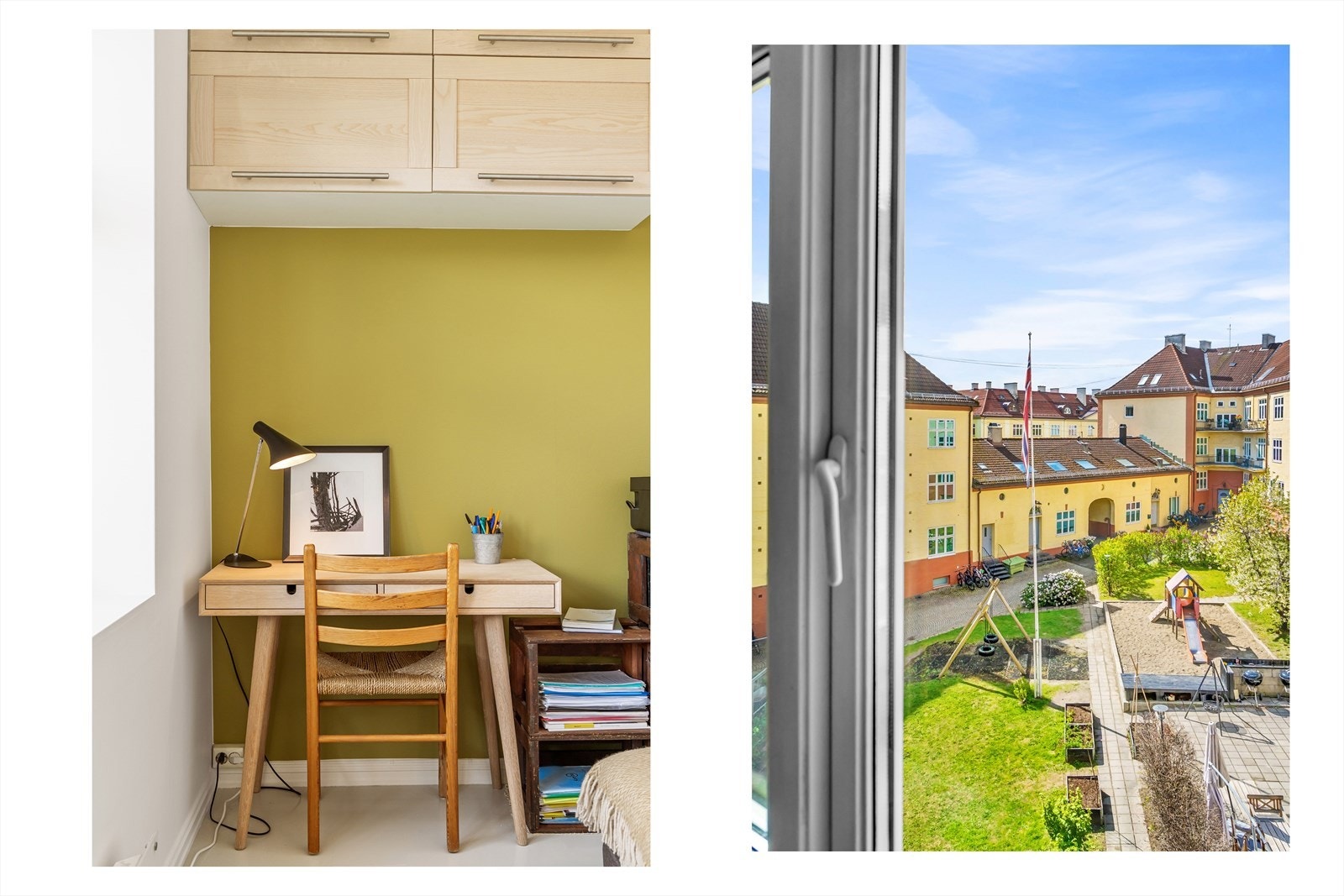 Fra dette soverommet har man utsikt mot sameiets attraktive fellesareal. Galleribilde