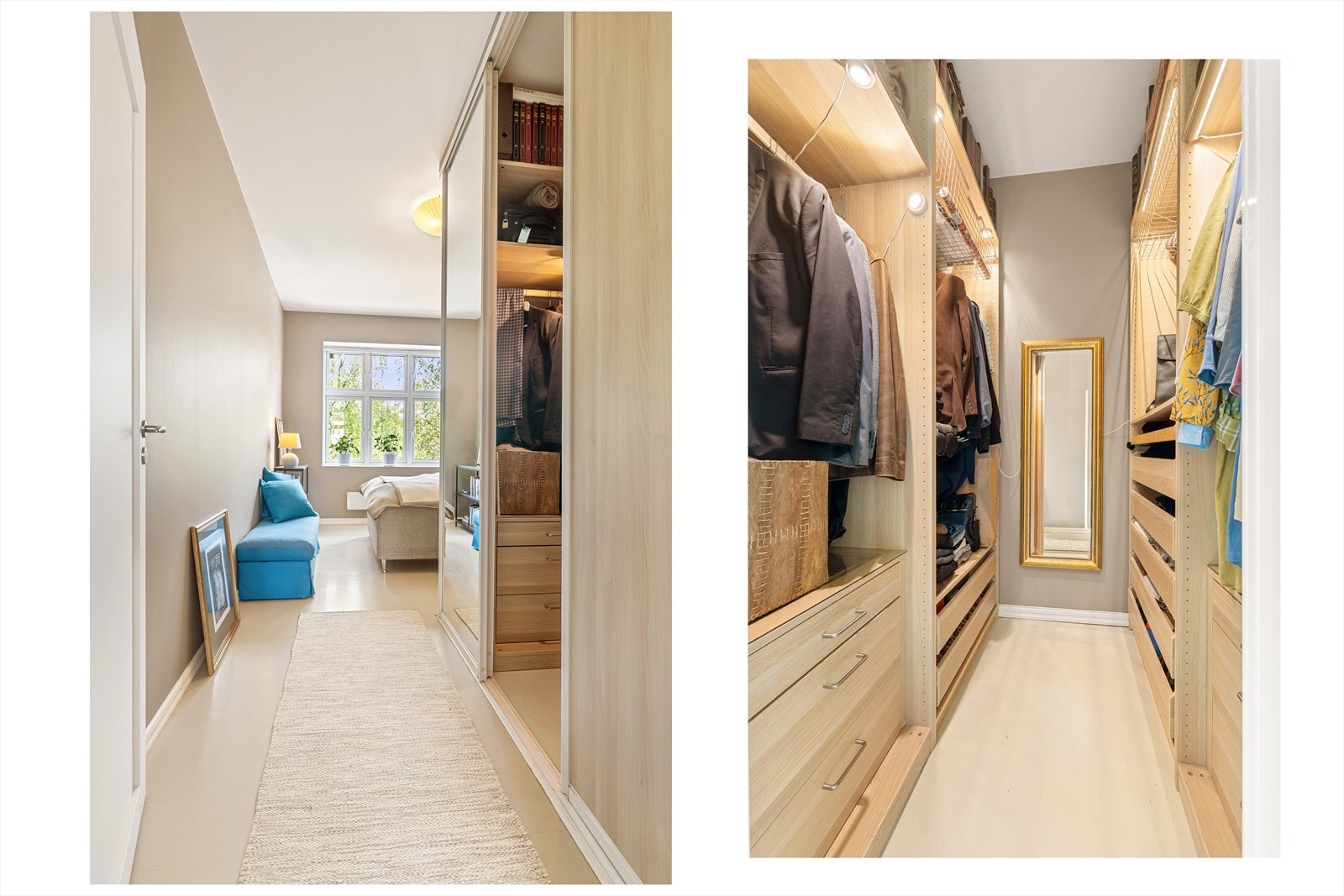 Svært innholdsrikt hovedsoverom med tilhørende walk-in closet. Galleribilde
