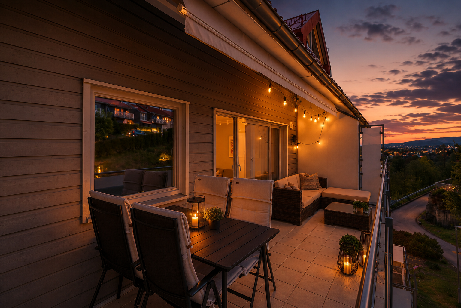 Stemningsfulle sommerkvelder på balkong. Bildet er KI redigert. Galleribilde