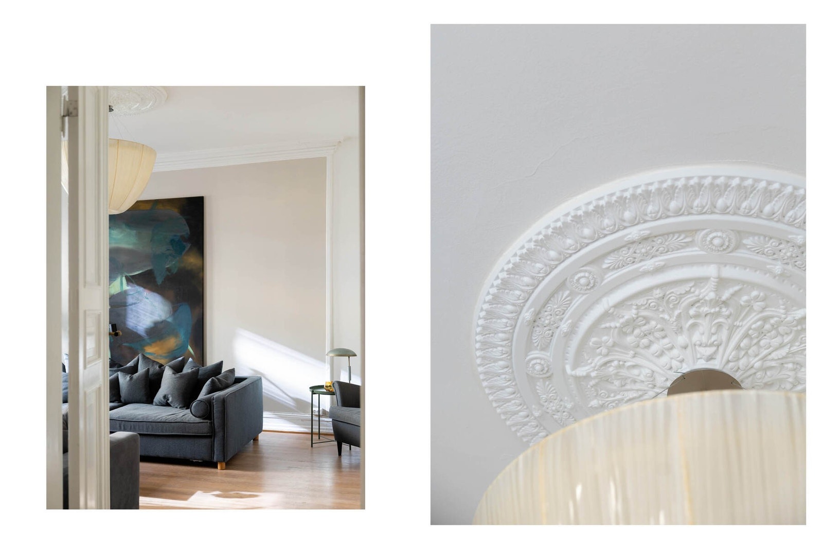 Rosett og originale doble fløydører mellom stuer. Galleribilde