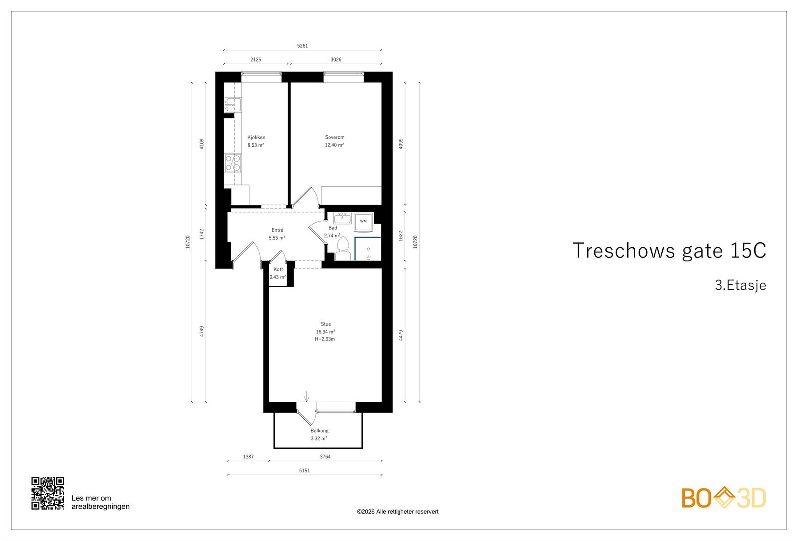 Vi begynner på med boligens planskisse, slik at du får orientert deg litt. I tillegg til leilighetens innvendige arealer disponerer boligen 2 eksterne boder. Galleribilde