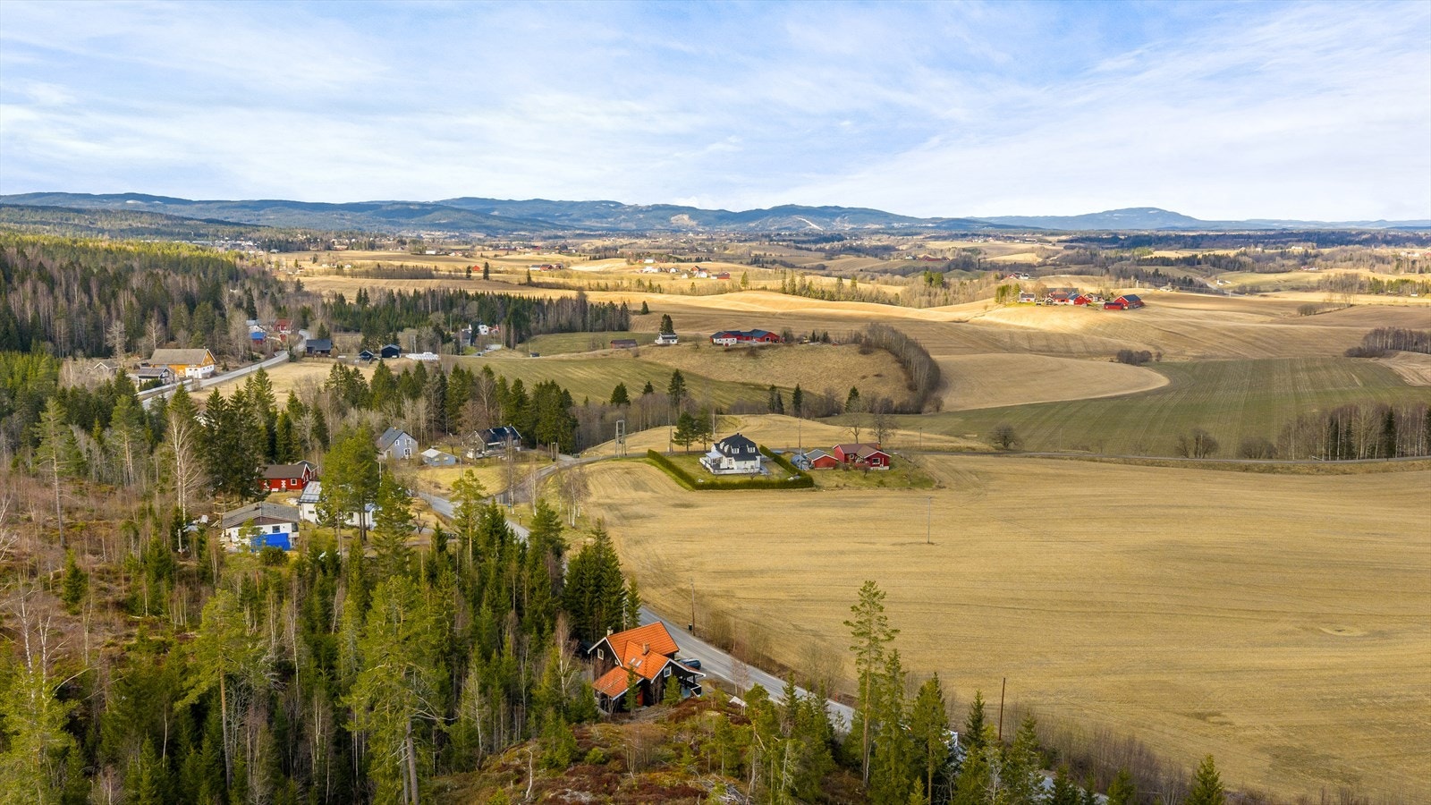 Dronefoto. En kort kjøretur fra eiendommen til OSL Gardermoen. Galleribilde