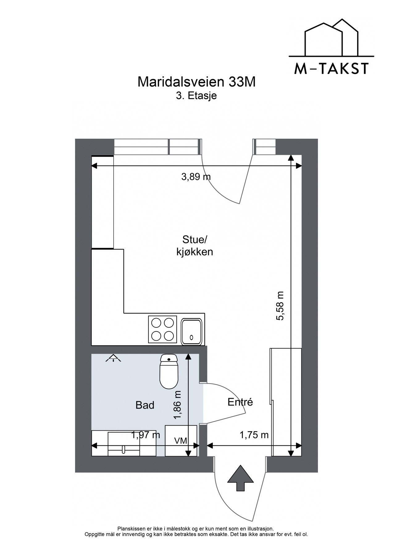 Plantegning. I tillegg disponerer leiligheten en kjellerbod på 5m² Galleribilde