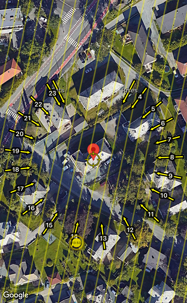 Solforhold Jebeveien 2 - bildet er hentet fra appen Sunseeker. Galleribilde