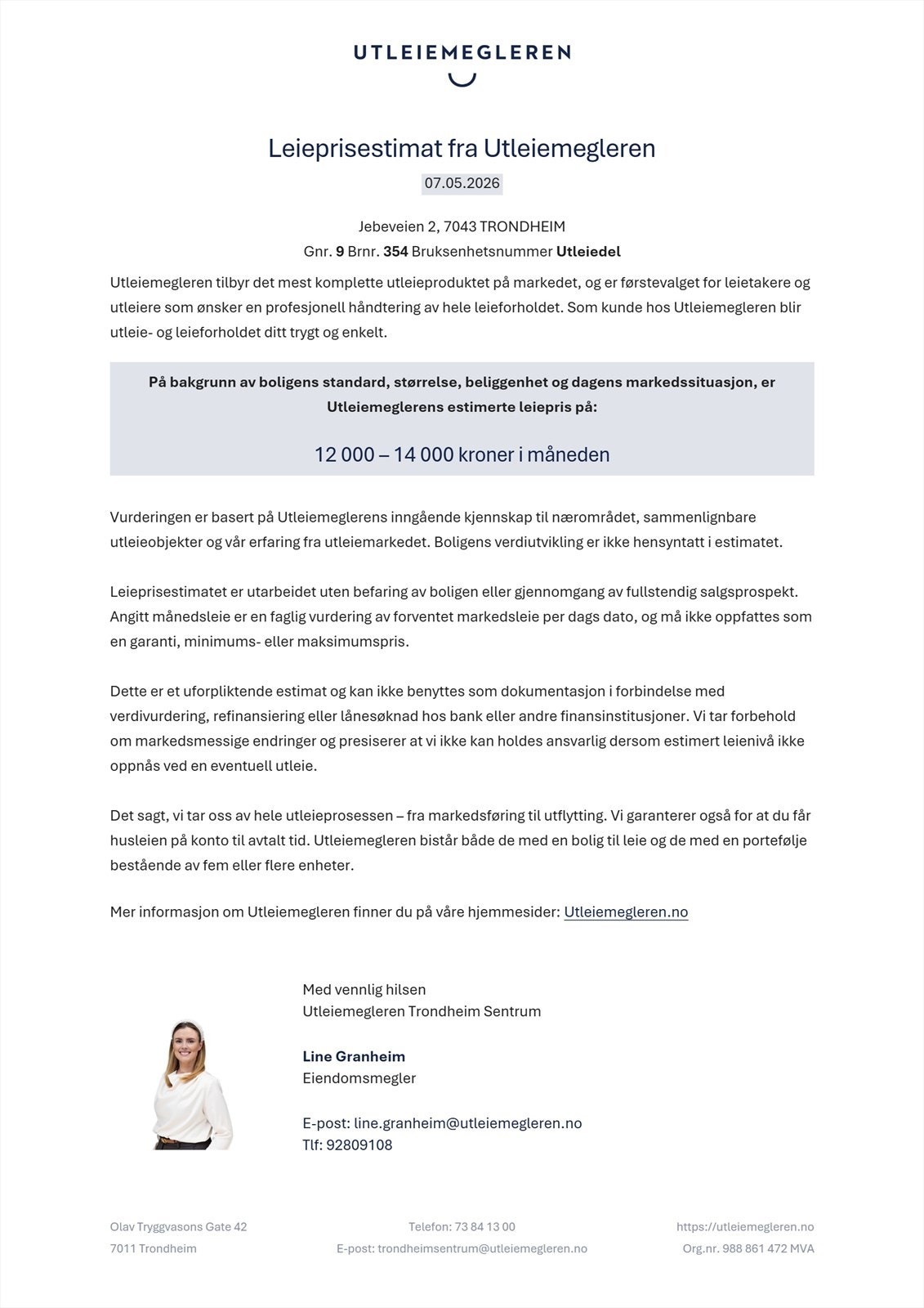 Leieprisestimat fra Utleiemegleren. Galleribilde