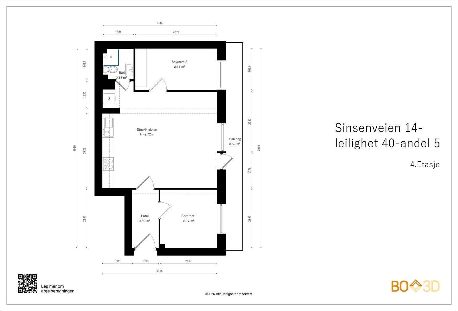 Alternativ planløsning om man ønsker større stue/kjøkken løsning og kun 2 soverom. Galleribilde