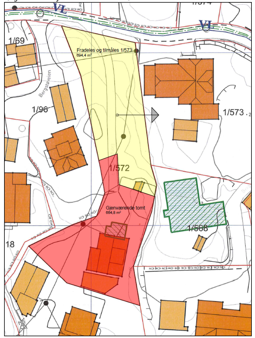 Ca. nye tomtegrenser. Ny oppmåling skjer 21.05.26 av kommunen. Galleribilde