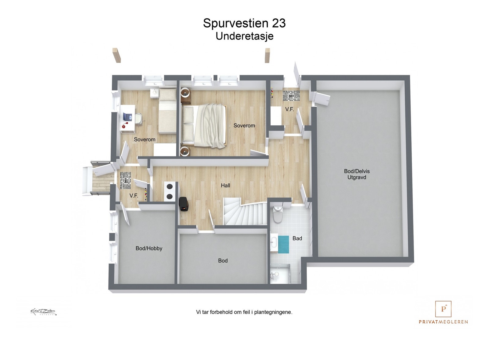 3 D plantegning underetasje Galleribilde