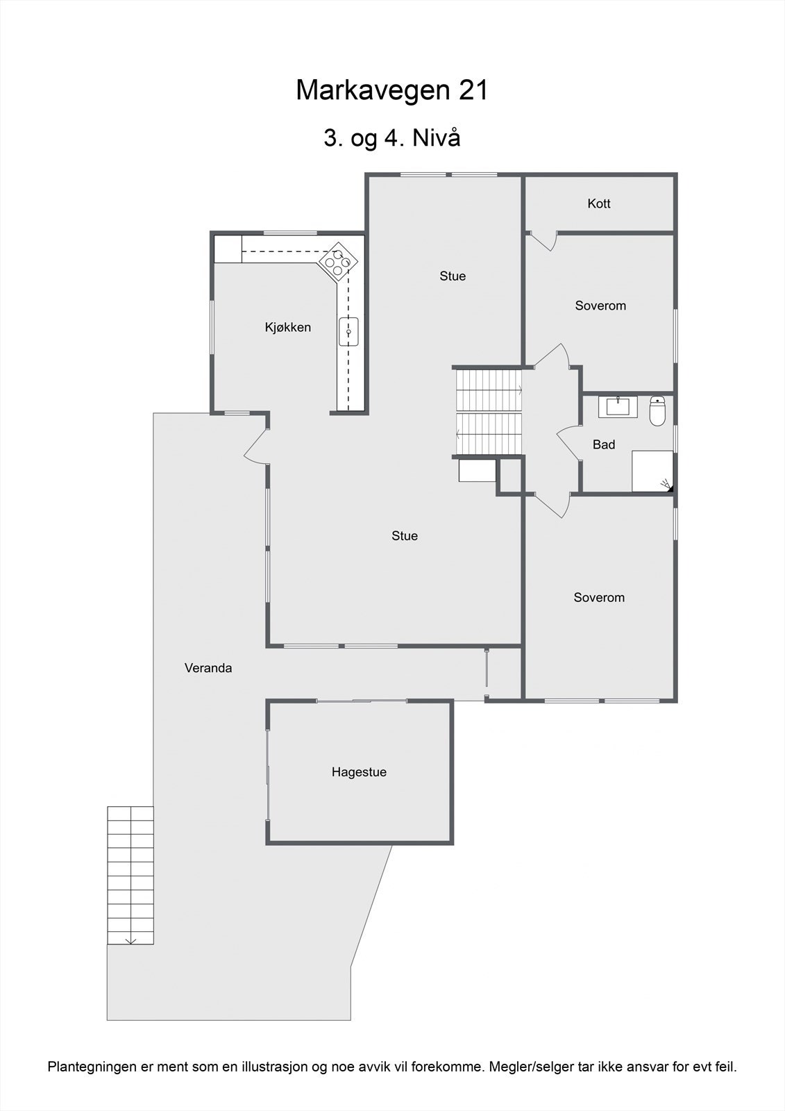 Plantegning, nivå 3 og 4, 2. etasje Galleribilde