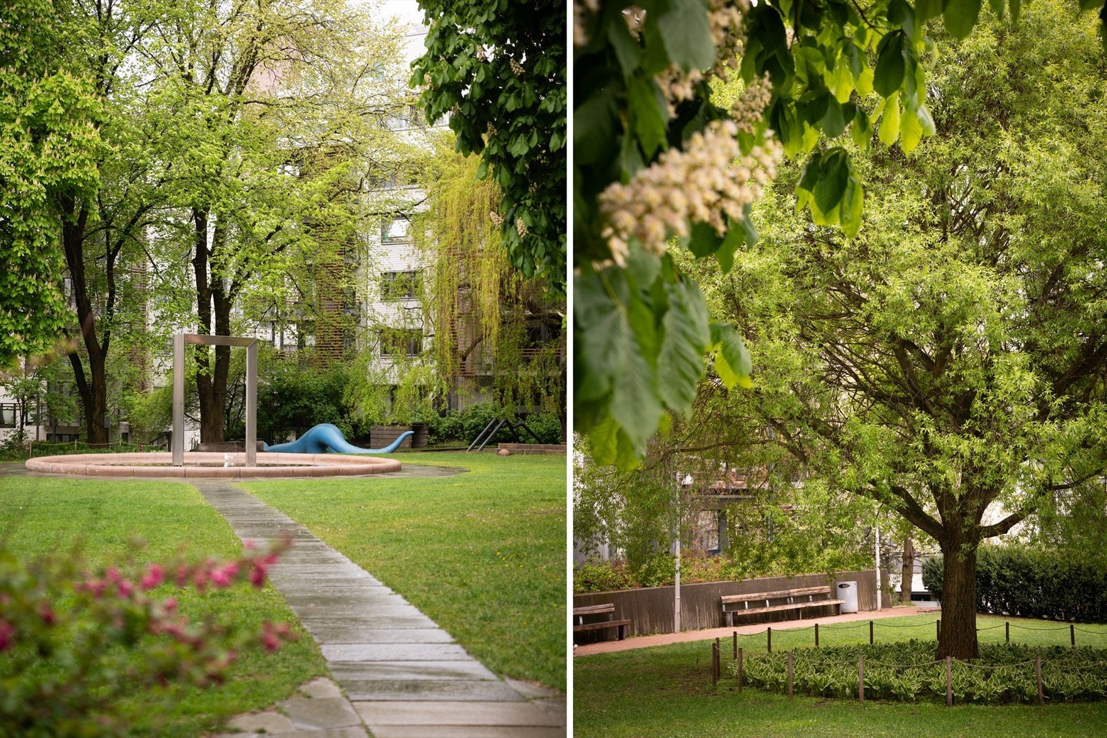 Sentralparken, også kalt Slangeparken etter keramikkslangen, har et hyggelig vannspeil Galleribilde
