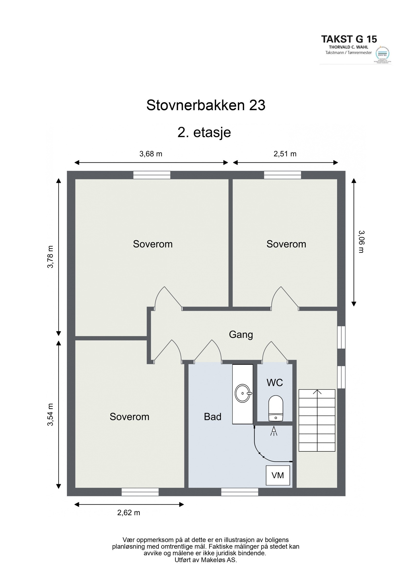 2. etasje med trappegang, bad, toalett og 3 soverom. Galleribilde
