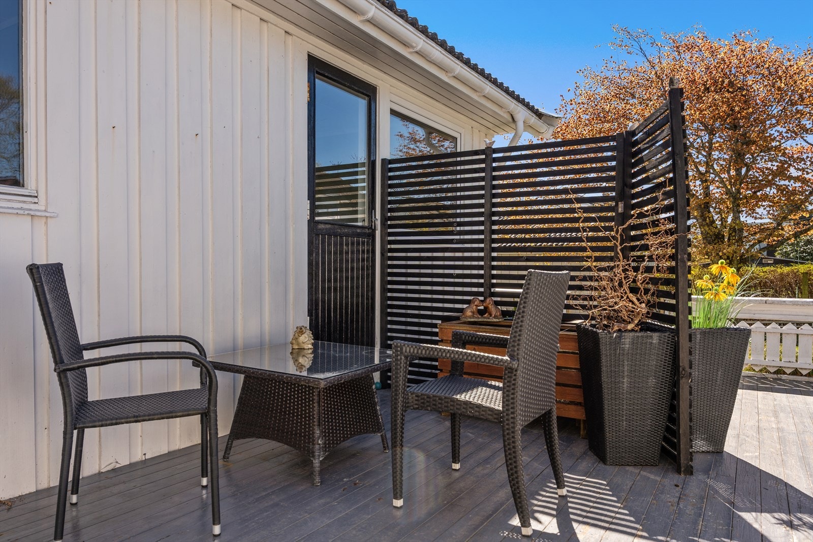 Stor terrasse med utgang fra stue og soverom. Galleribilde