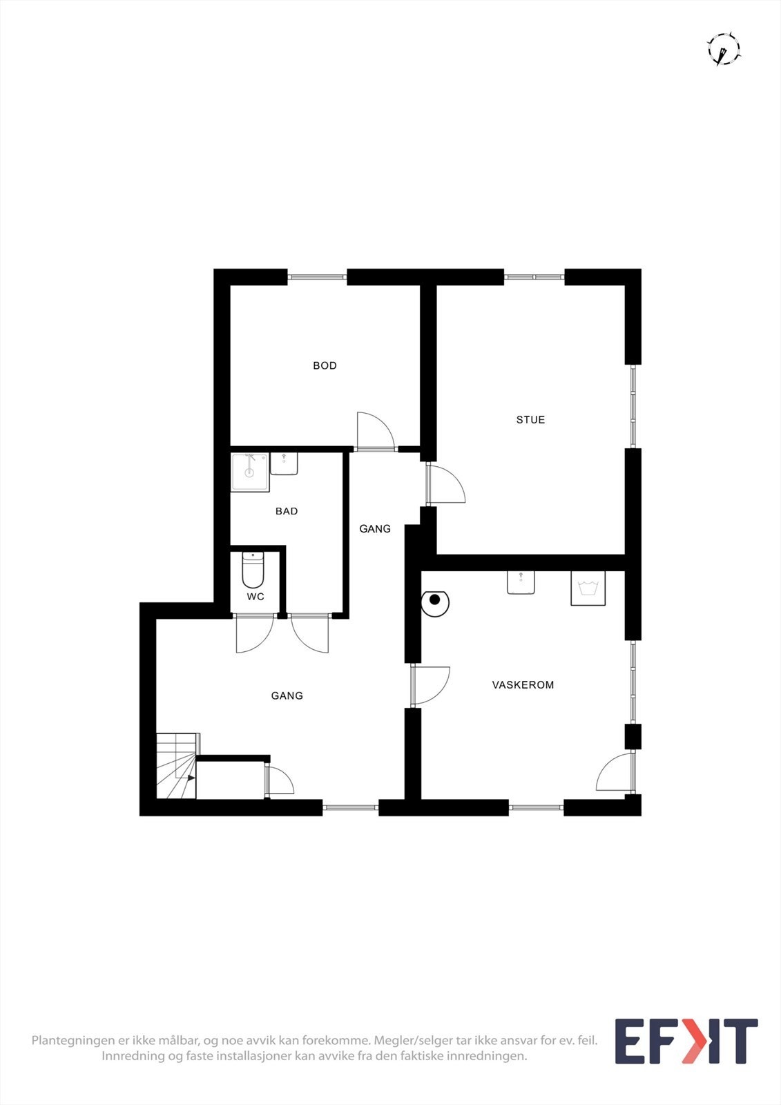 Kjelleren er innredet med hall, bad, vaskerom, bod og en kjellerstue. Galleribilde