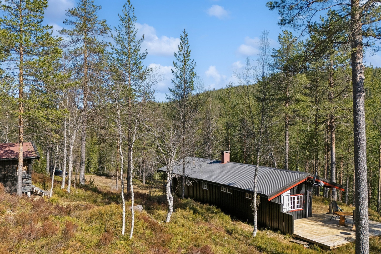 Det er bilvei nesten helt frem til eiendommen. Det ligger også sommervann frem til hyttevegg. Galleribilde