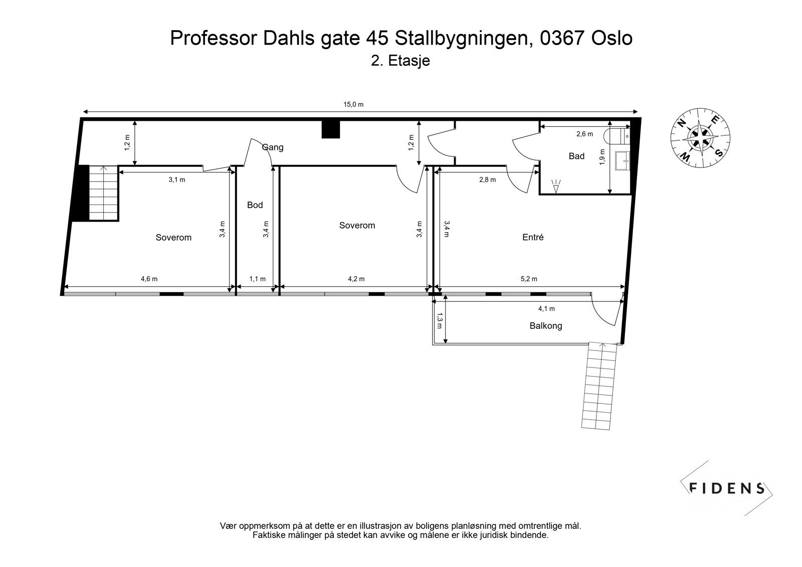 Plantegning dagens situasjon 2. etasje. Det er ikke registrert eller lovlig opphold idag. Galleribilde
